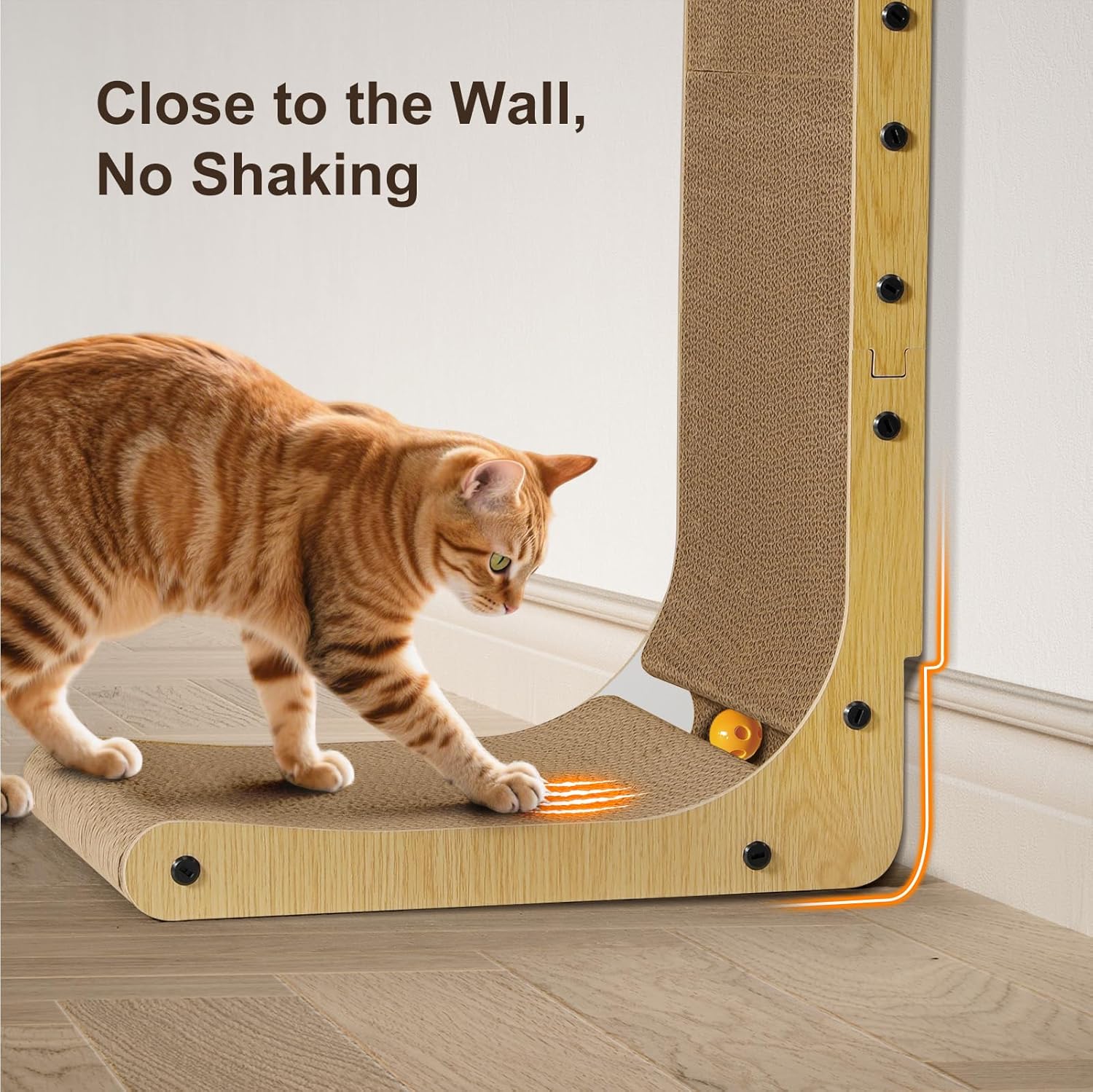 Thumbnail 2 de Gimars griffoir pour chat en carton ondulé en forme de L (68 cm) avec boules en peluche