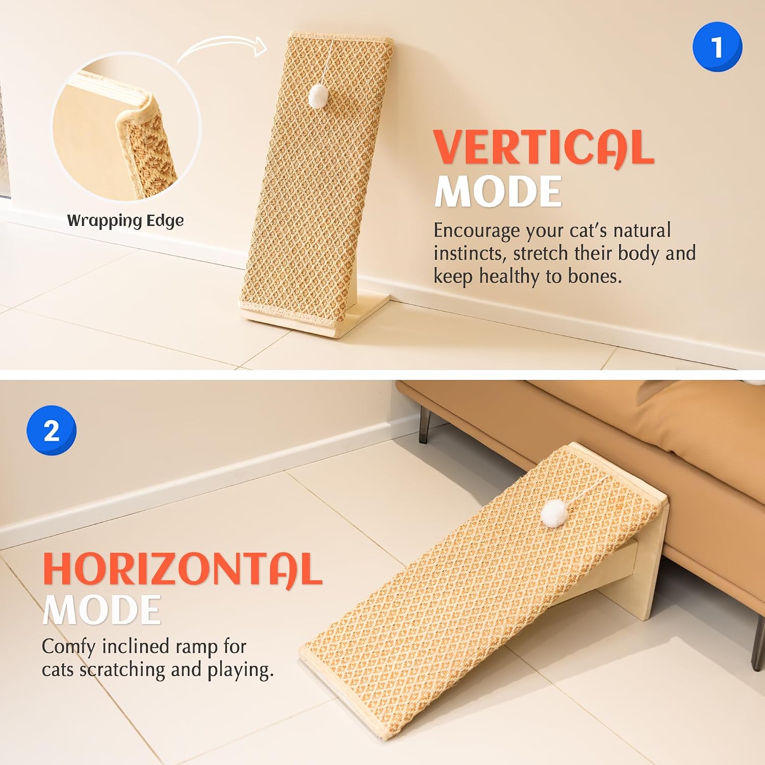 Detalle de PETKARAY Cat Scratcher: 65 cm Natural Sisal With Ramp and Wooden Stability