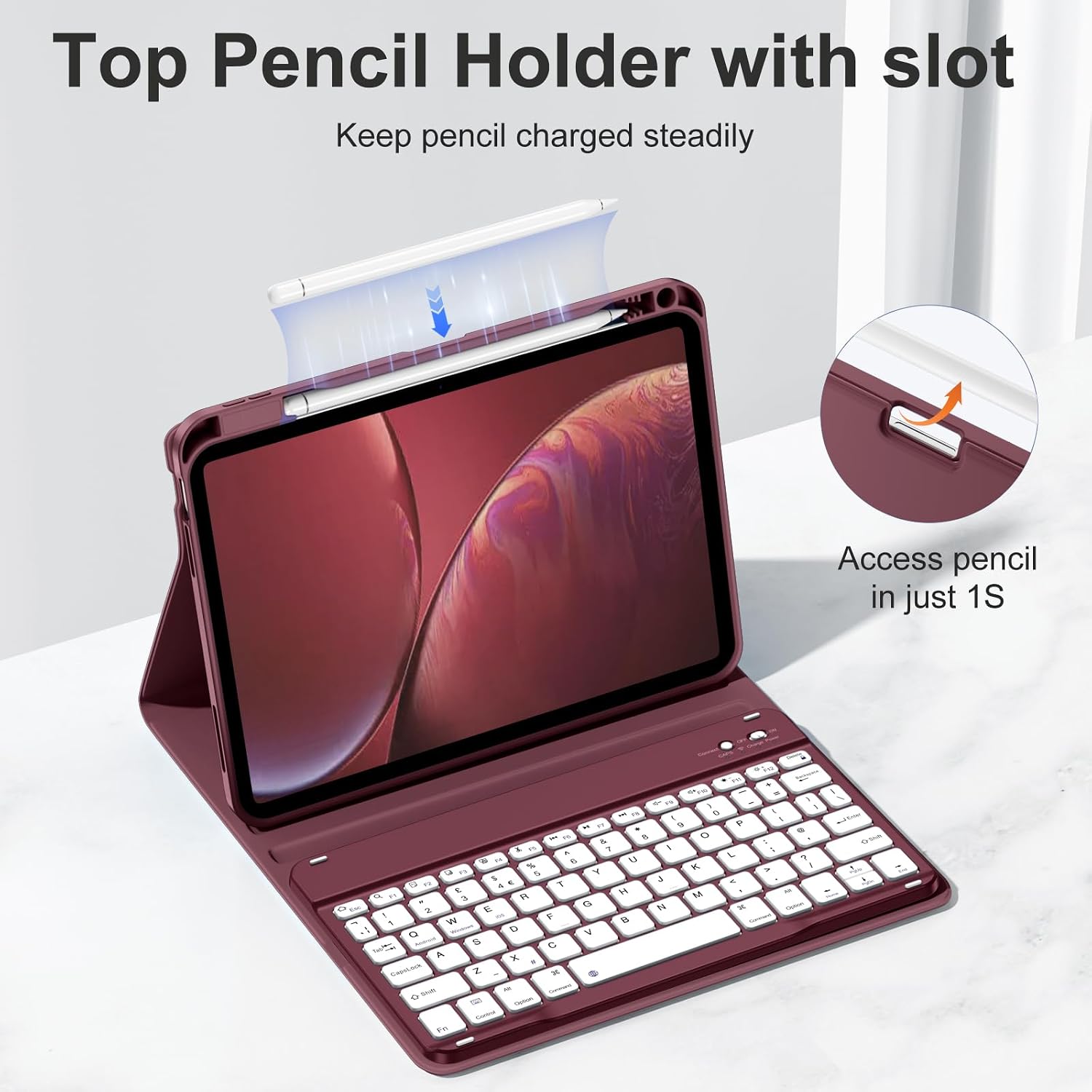 Thumbnail 5 de DriveGo Keyboard Case for iPad A16 11th/10th Gen – WineRed with Detachable Keyboard & Pencil Holder