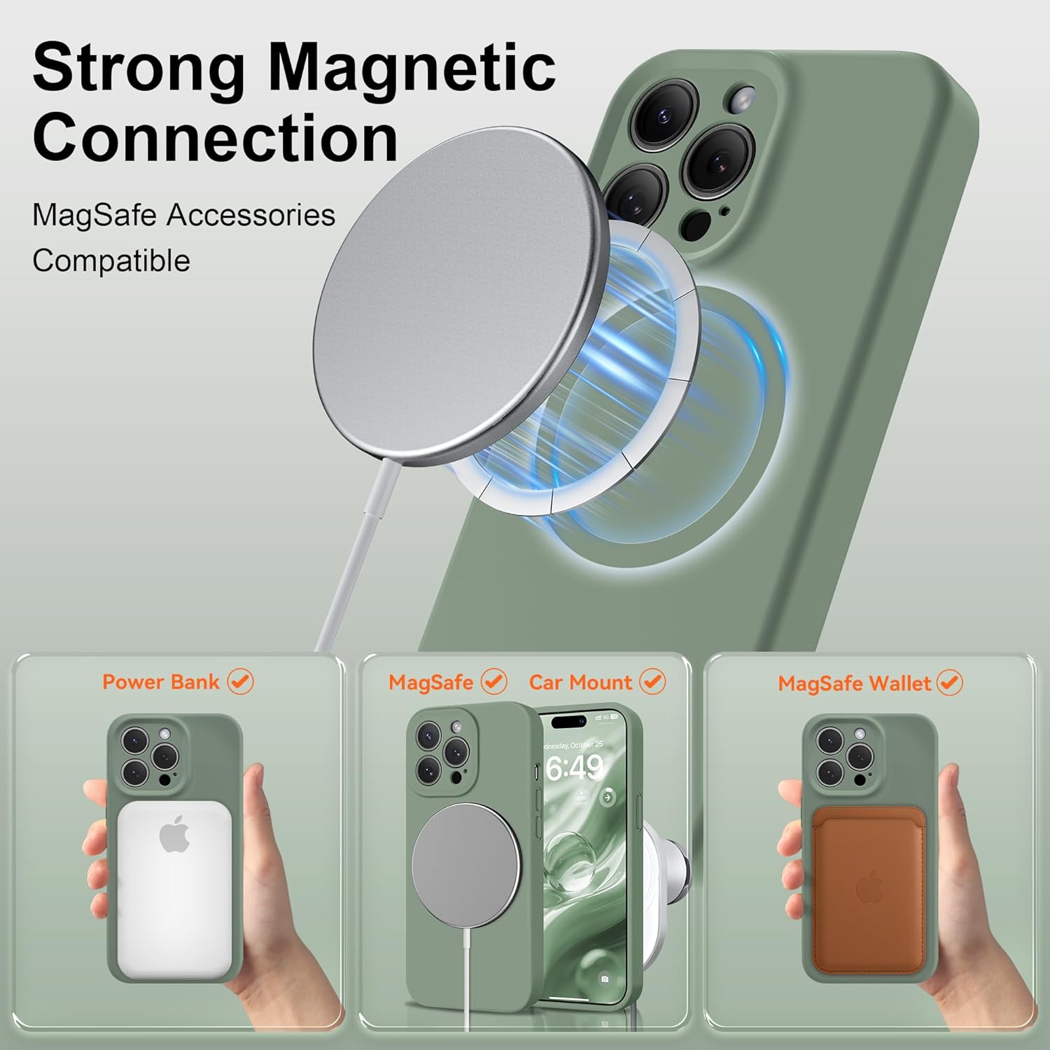 Detalle de HOOMIL Hülle für iPhone 14 Pro Max – Vollständiger Kameraschutz, MagSafe kompatibel, Seidig-weiche Haptik, Salbeigrün