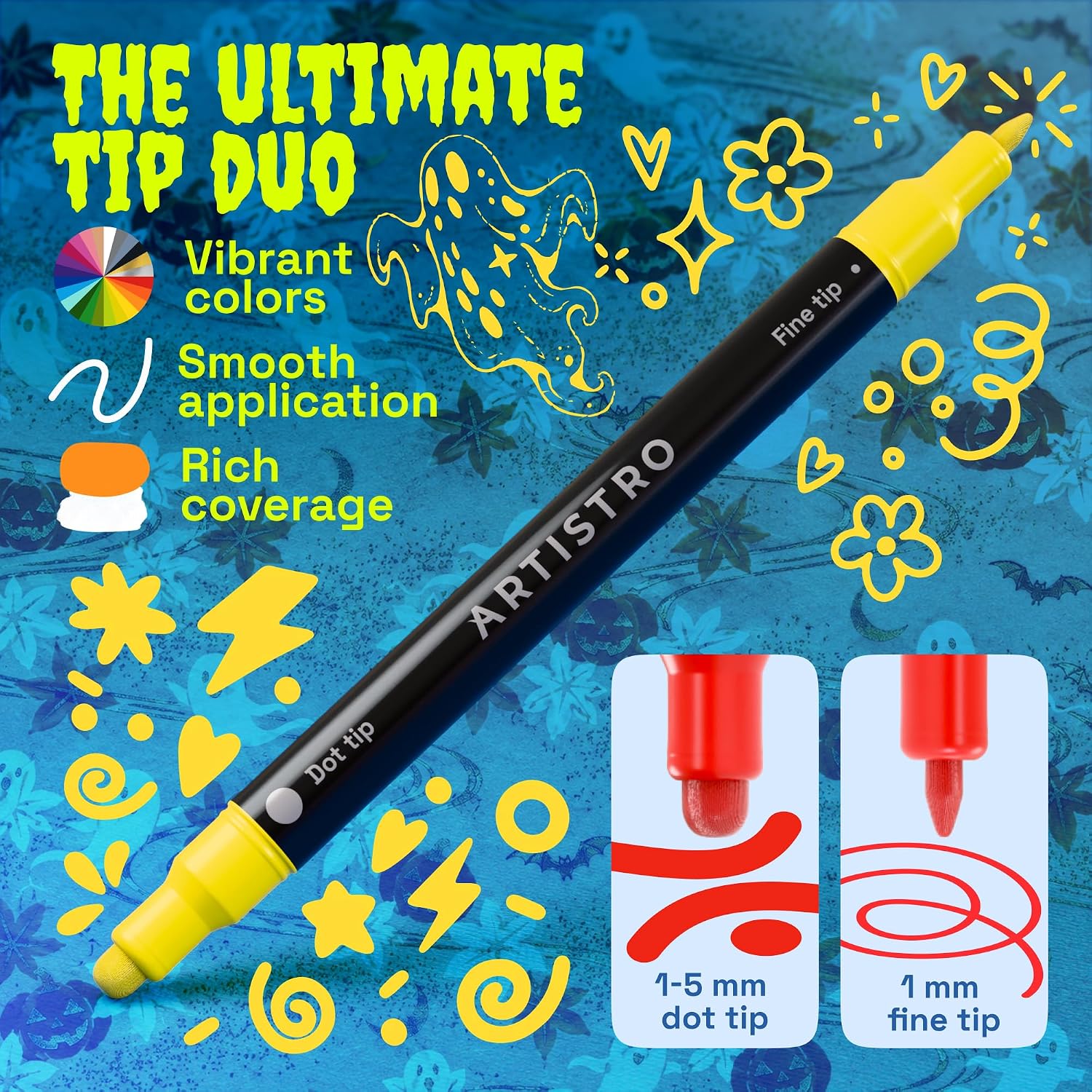 Detalle de ARTISTRO 36 Precision Dual-Tip Acrylic Paint Markers (Dot & Fine Tips) – Multi-Surface Paint Pens Set