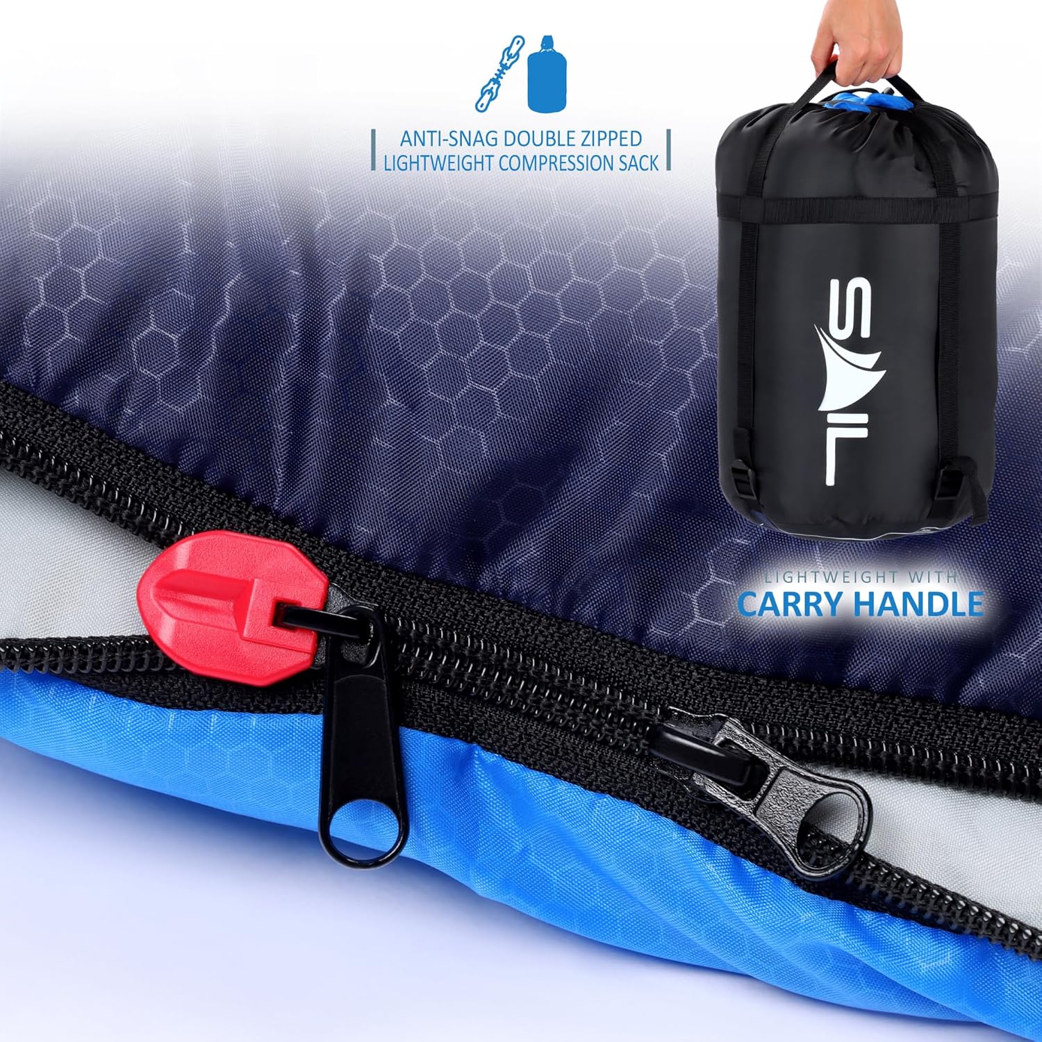 Detalle de SAIL XL Sleeping Bag: Extra Wide, Big & Tall 4-Season Comfort for Outdoor Adventurers