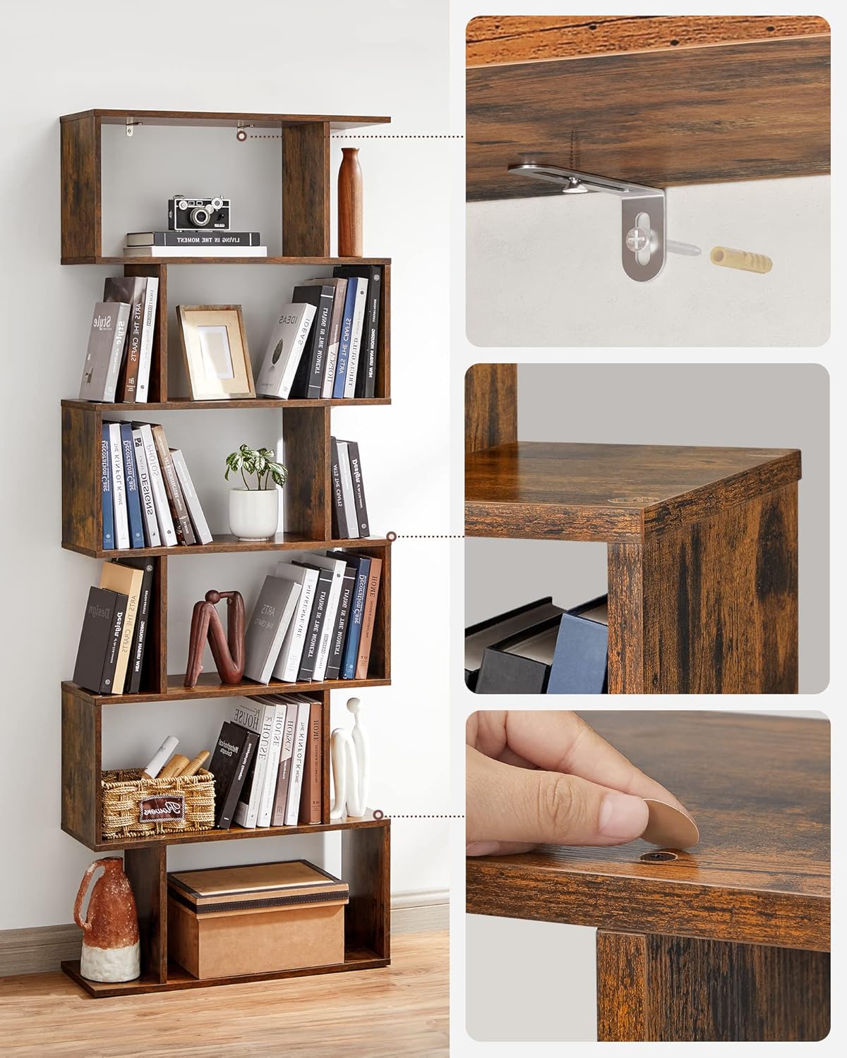 Thumbnail 5 de VASAGLE Scaffale a 6 Ripiani LBC61BX: Libreria moderna 24 x 70 x 191,6 cm in Marrone Vintage