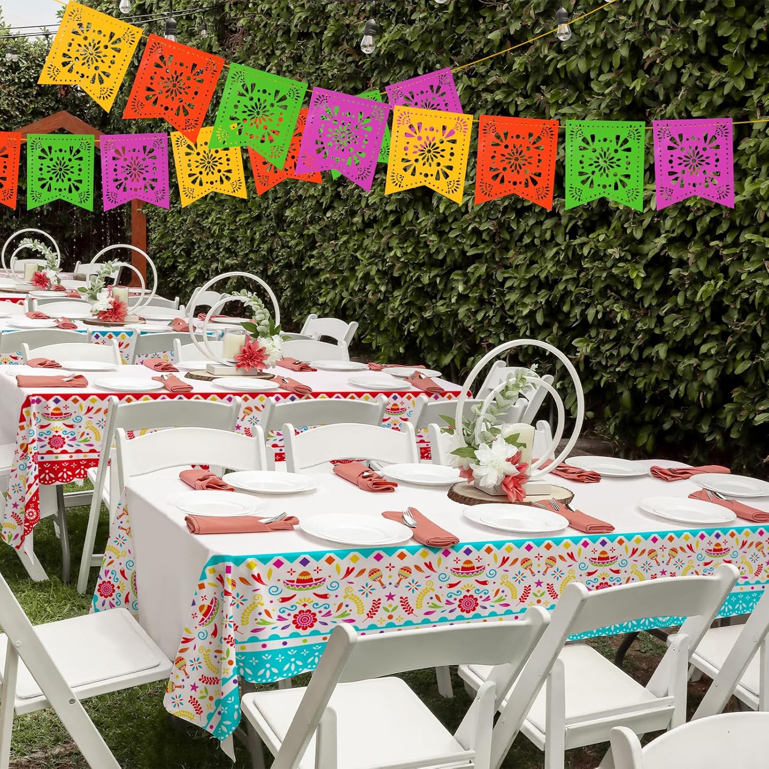 Detalle de Gatherfun Fiesta Party Supplies & Cinco de Mayo 2-Pack: Vibrant 54x108 Disposable Tablecloths