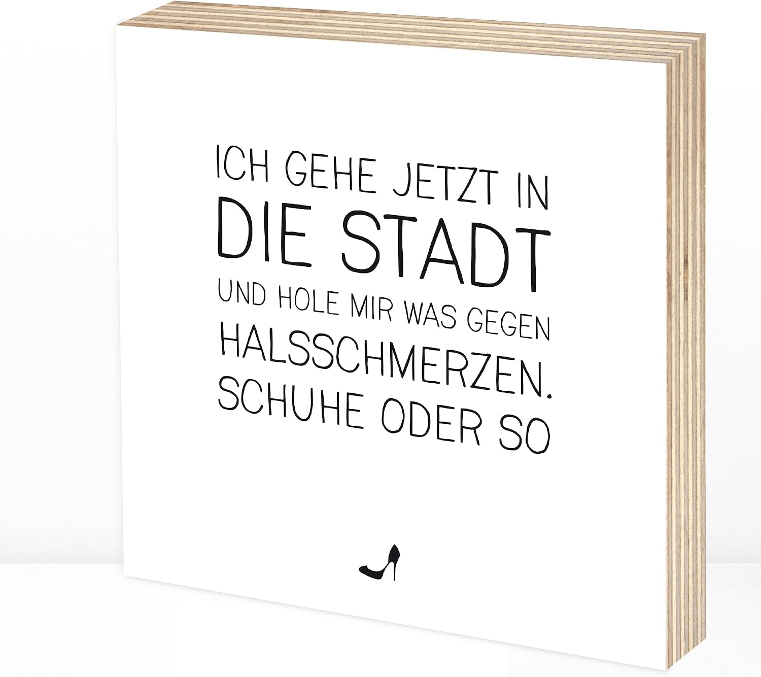 Detalle de Wunderpixel® Holzbild Was gegen Halsschmerzen – Schuhe! 15x15x2 cm zum Aufstellen/Aufhängen