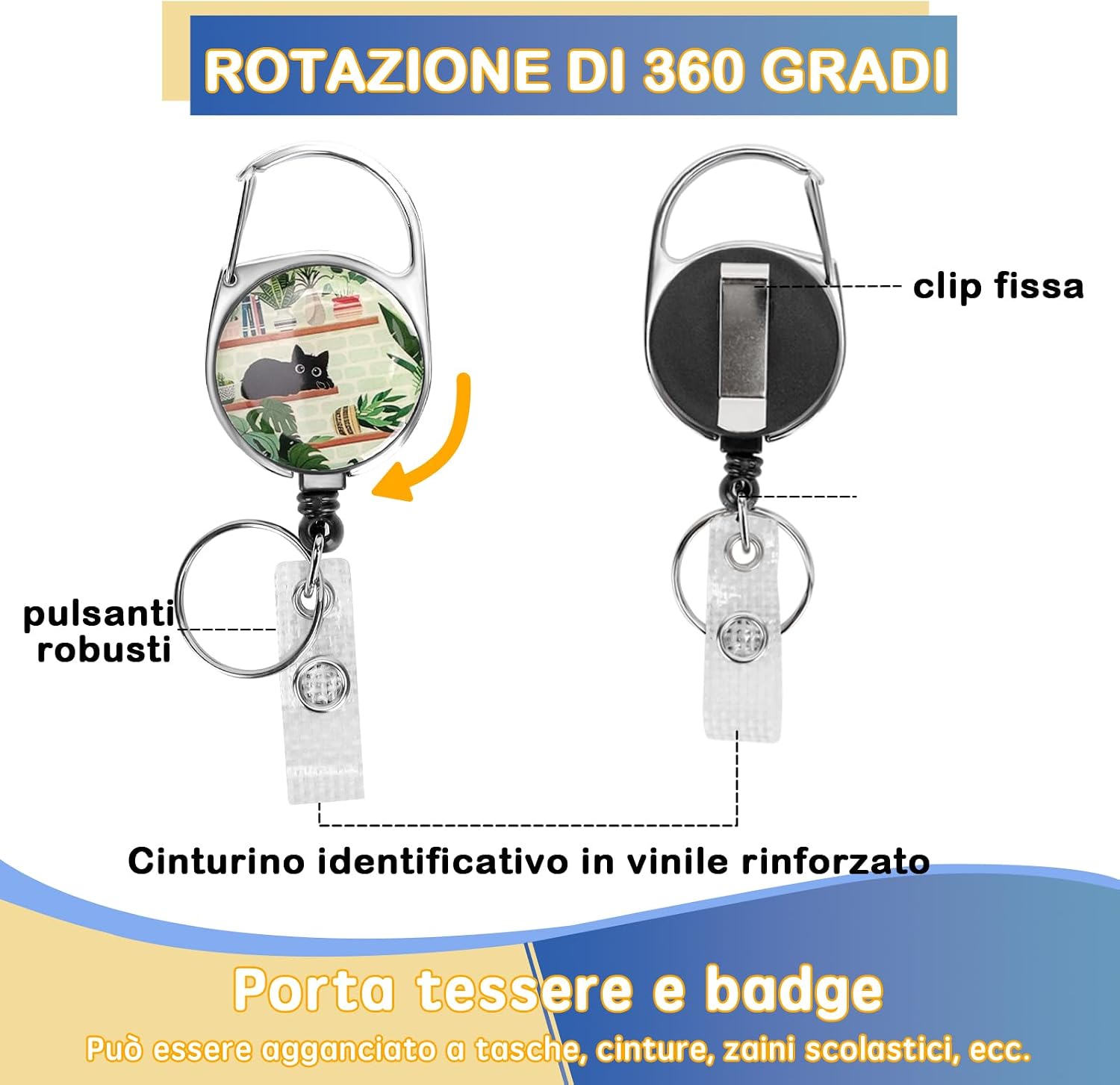 Detalle de Porta badge identificativo con cordino staccabile per gatto nero – stampa divertente “I'm Fine Everything is Fine”