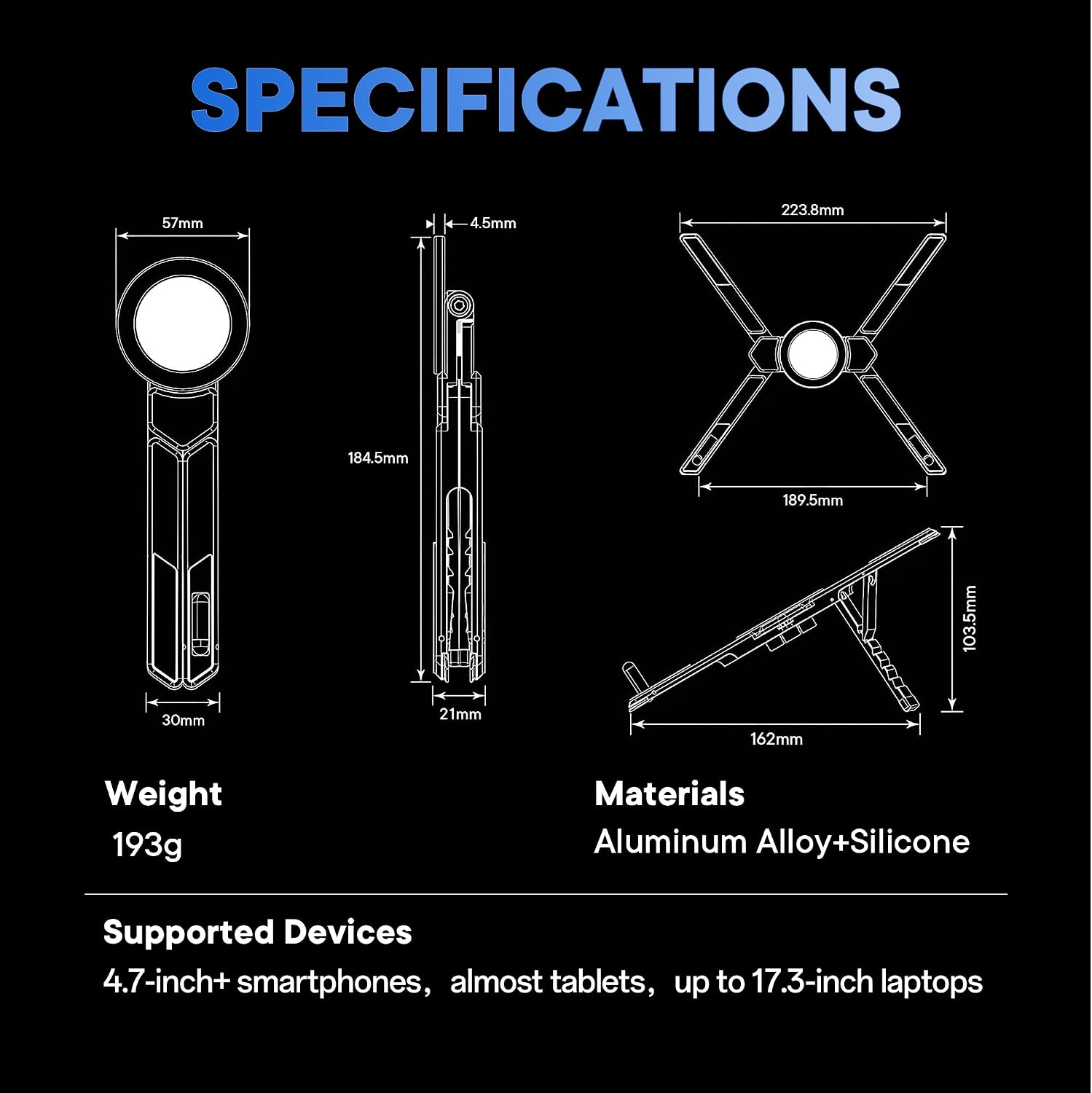 Detalle de NANDADEVI Supporto magnetico portatile in alluminio: robusto, leggero e regolabile per telefono, tablet e laptop