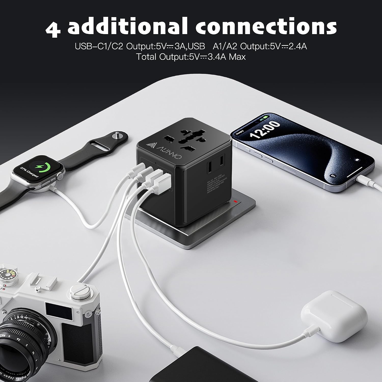 Thumbnail 6 de AUNNO Universal Travel Adapter with 2 USB-C, 2 USB Ports and UK/EU/US/AU Sockets