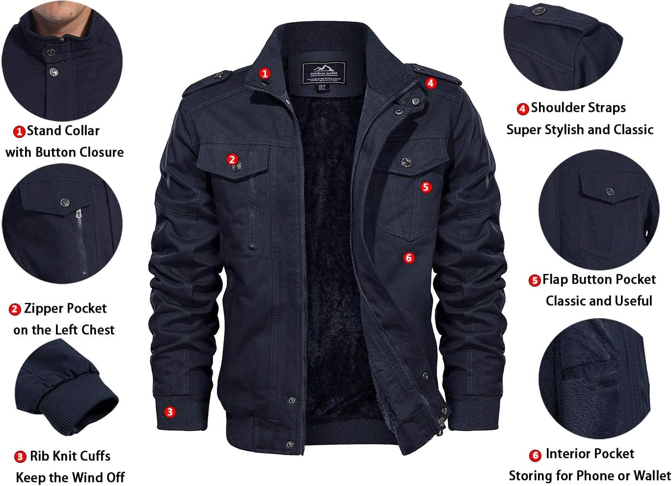 Thumbnail 5 de EKLENTSON Mens Fleece Lined Jacket 5-pocket