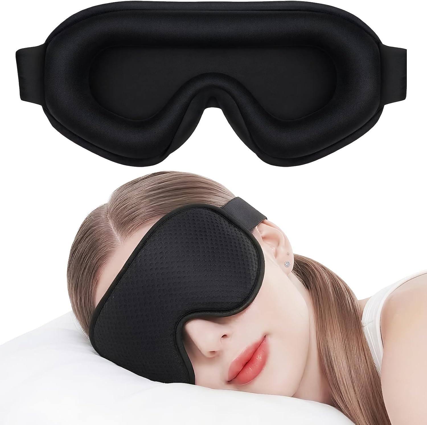 Detalle de CHEFRA 3D Eye Mask-Black Sleep Mask with Memory Foam and Adjustable Strap