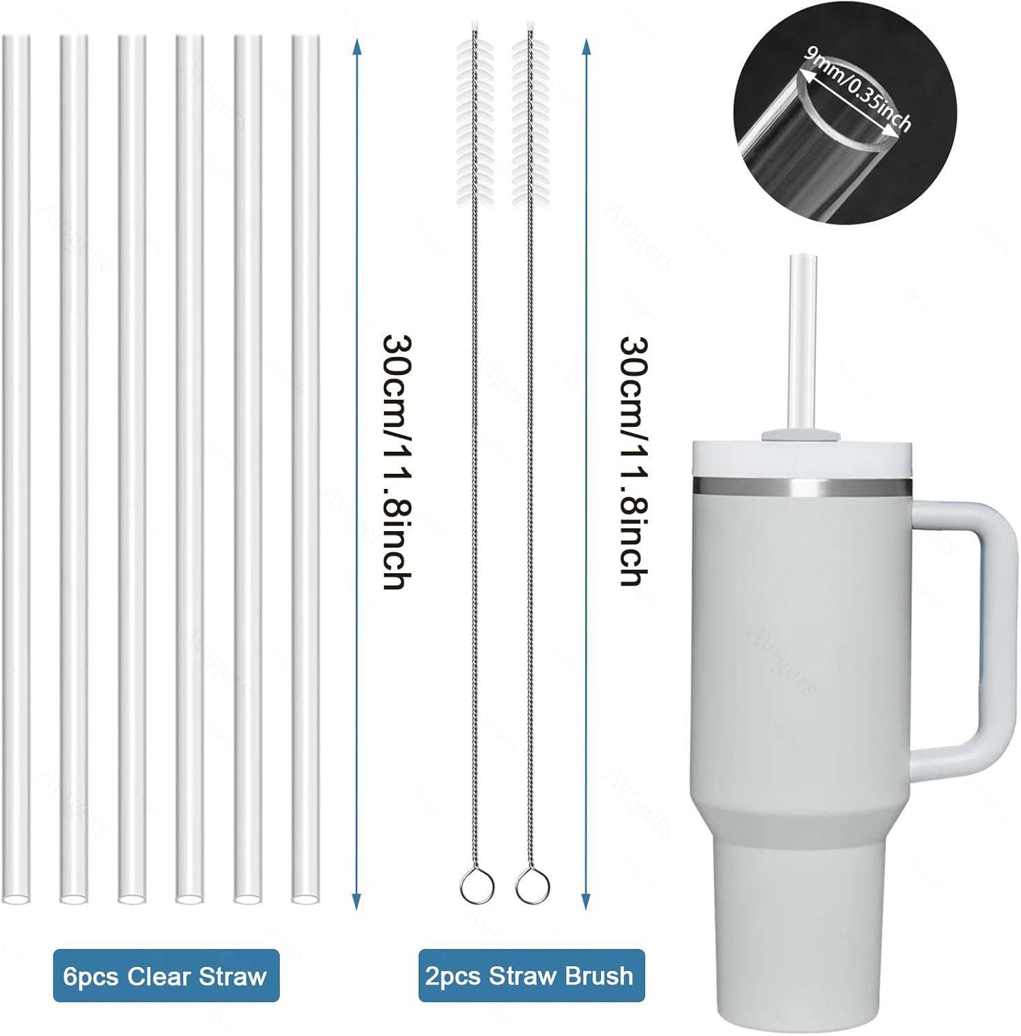 Detalle 2 de 6 Stuck Glas Strohhalme Wiederverwendbar 30 cm für Stanley Cup 30 oz/40 oz – Tritan, inkl. 2 Reinigungsbürsten