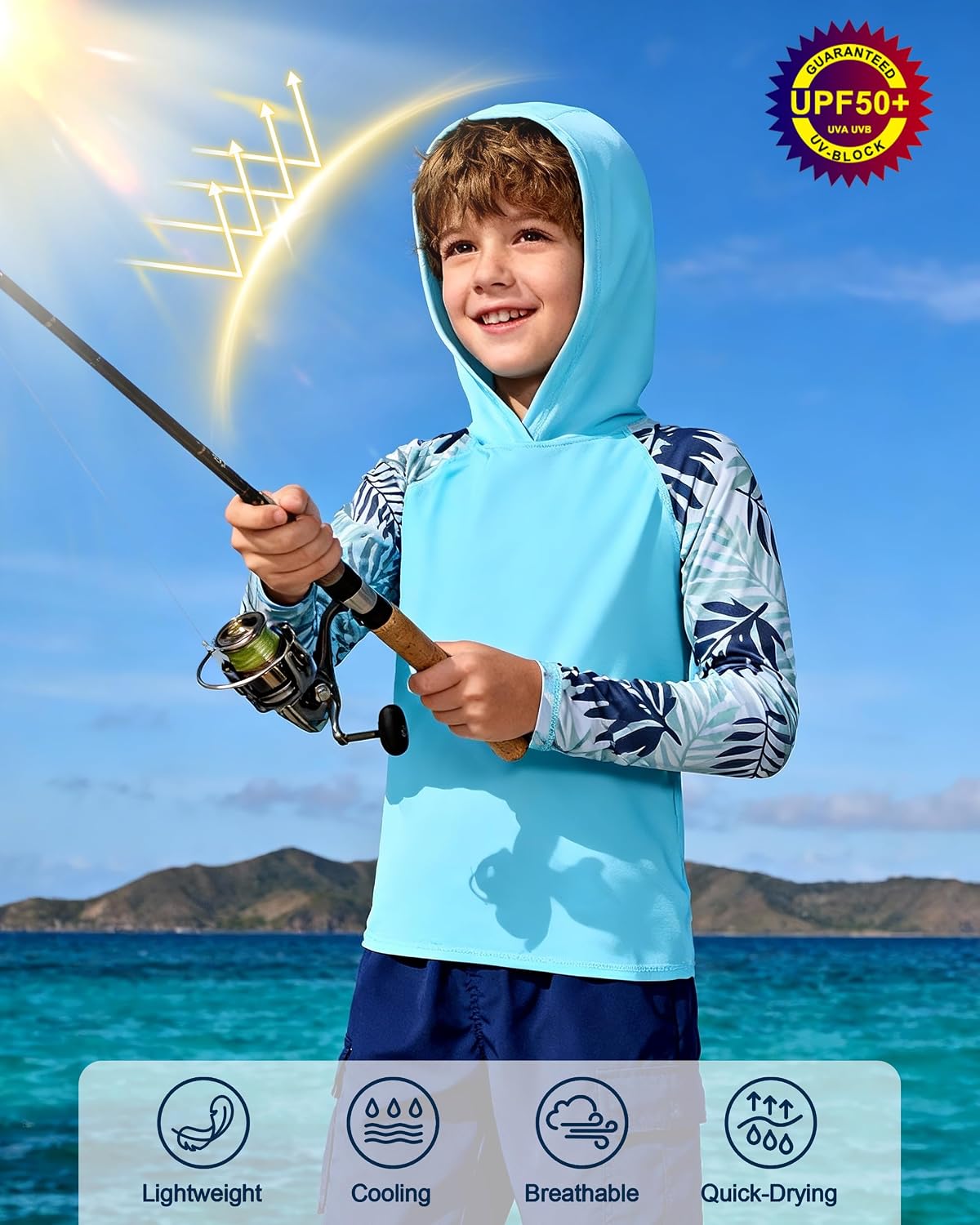Thumbnail 2 de DRONIRING Kids Rash Guard Swim Hoodie, 2T–16Y