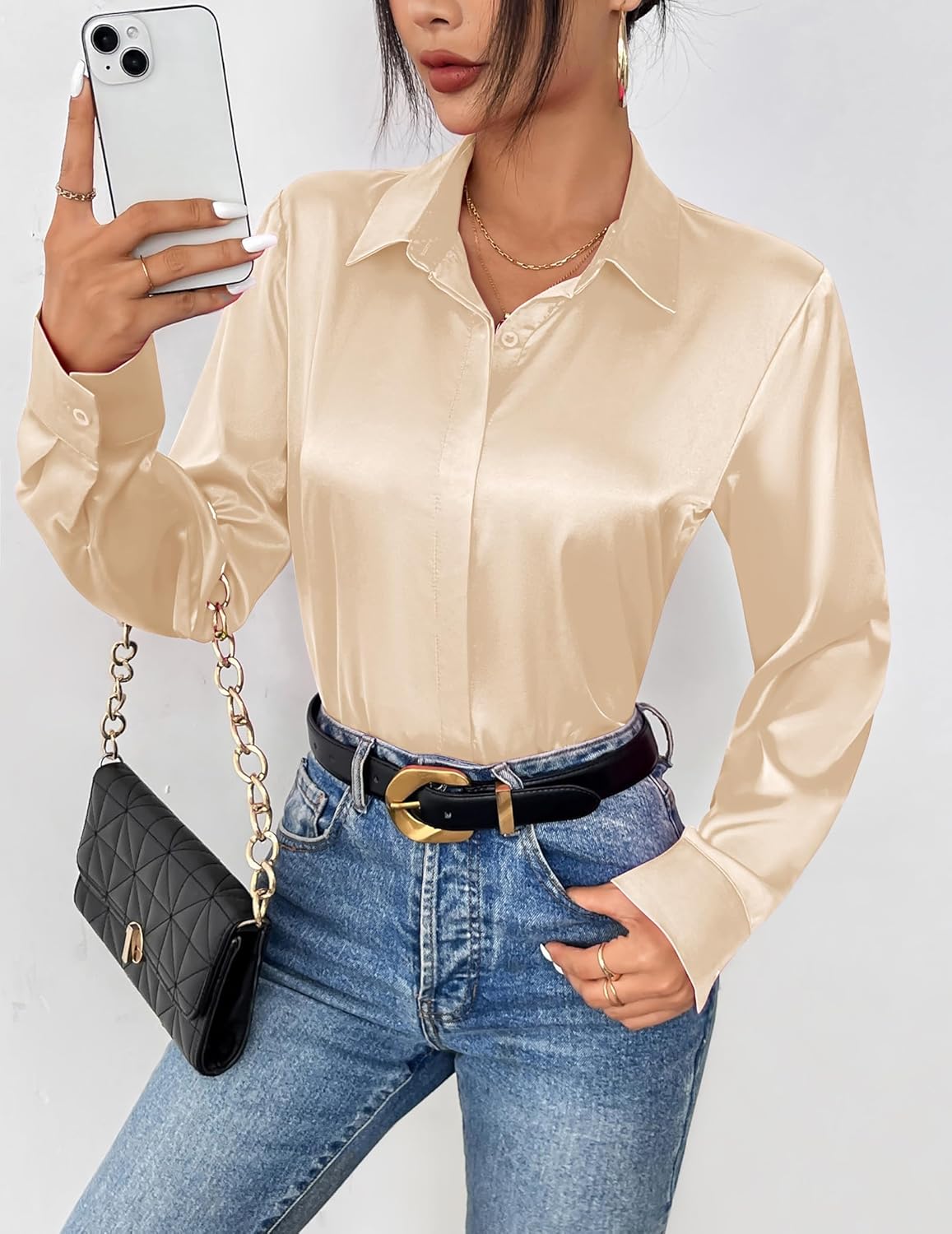 Thumbnail 1 de Zeagoo Satin Bluse Damen mit V-Ausschnitt