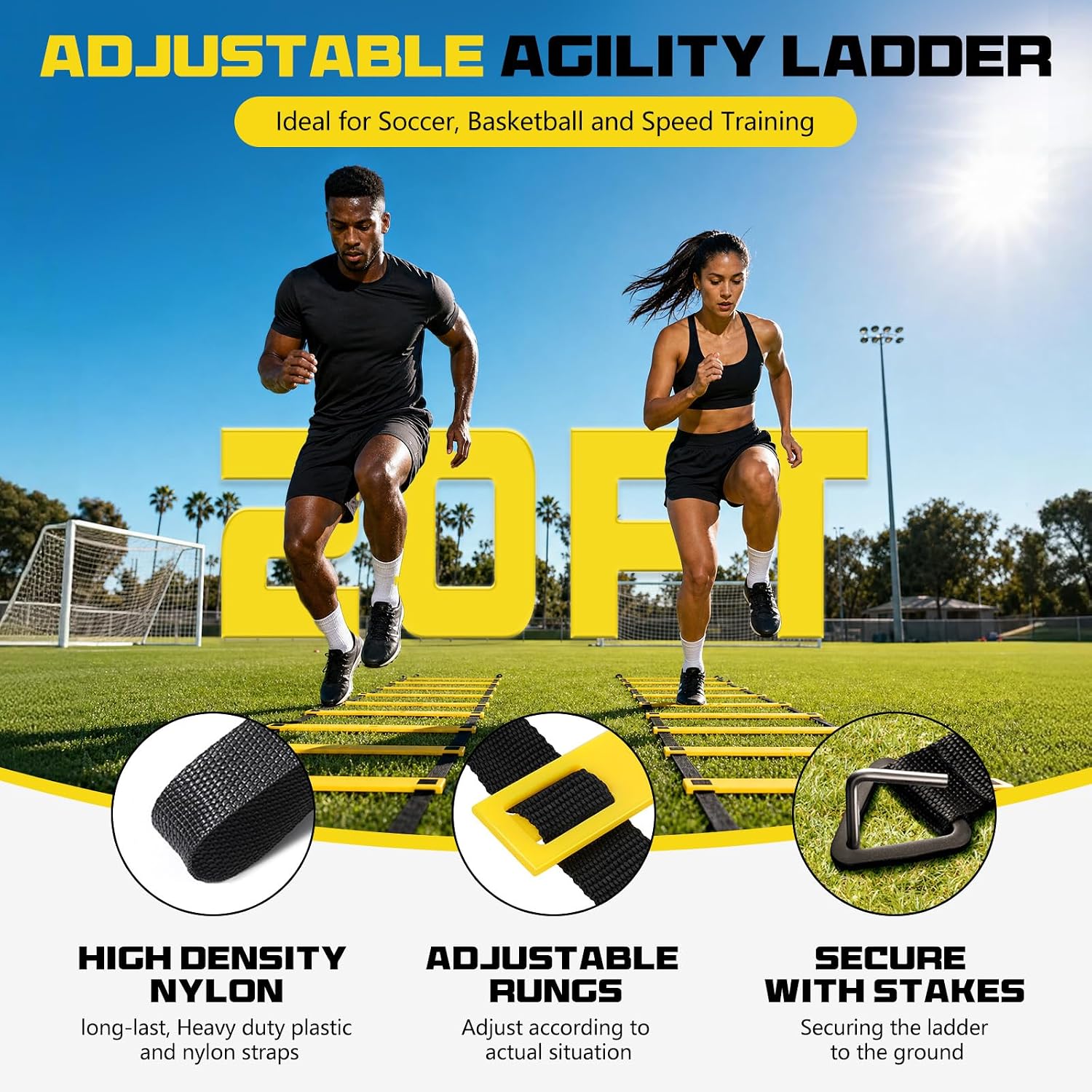 Detalle de KJSUE 2-Pack Agility Ladder Set with Adjustable Rungs, Cones and Stakes