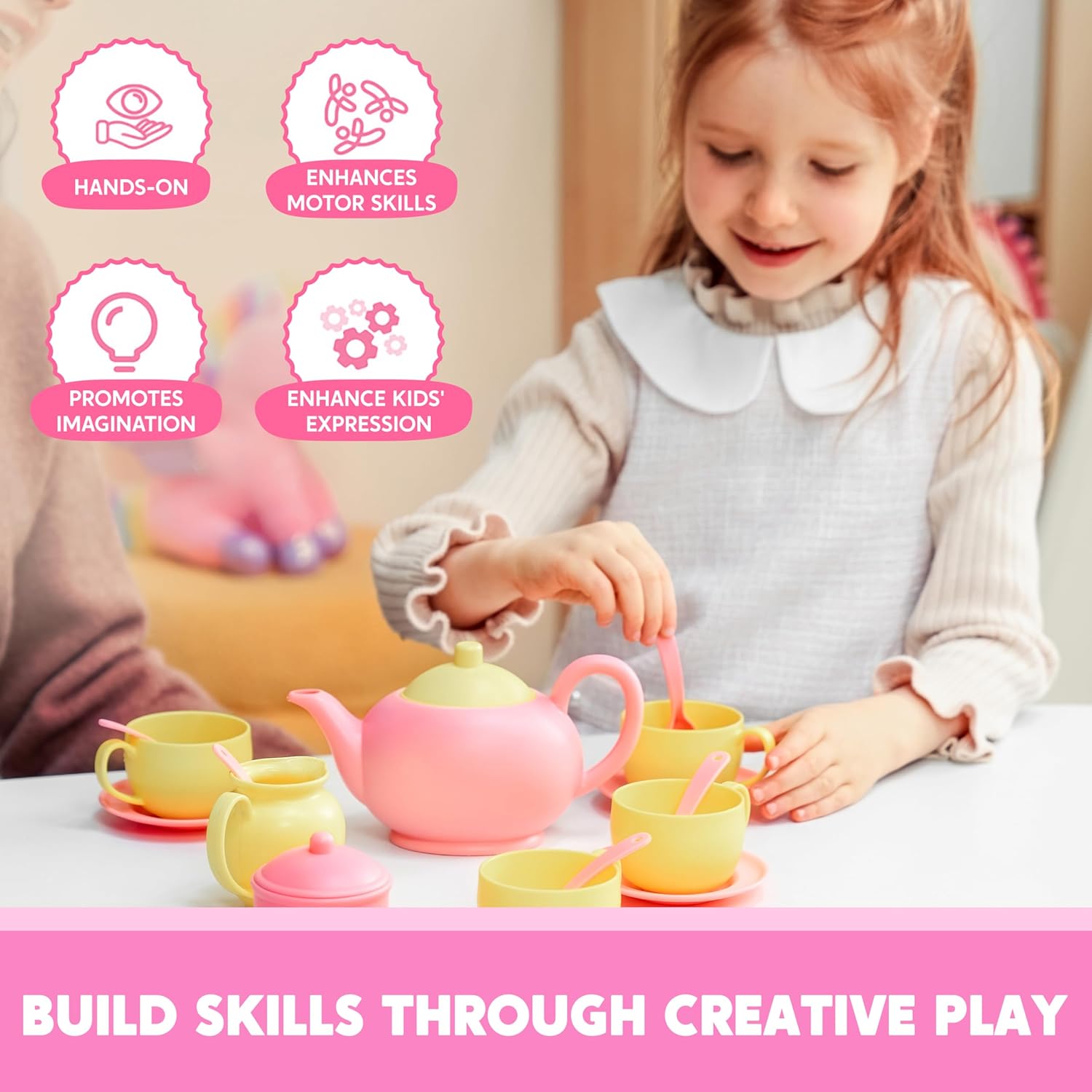 Detalle de JOYIN Pretend Play Tea Party Set (18-Piece) – BPA & Phthalates Free Food Accessories for Ages 4-6