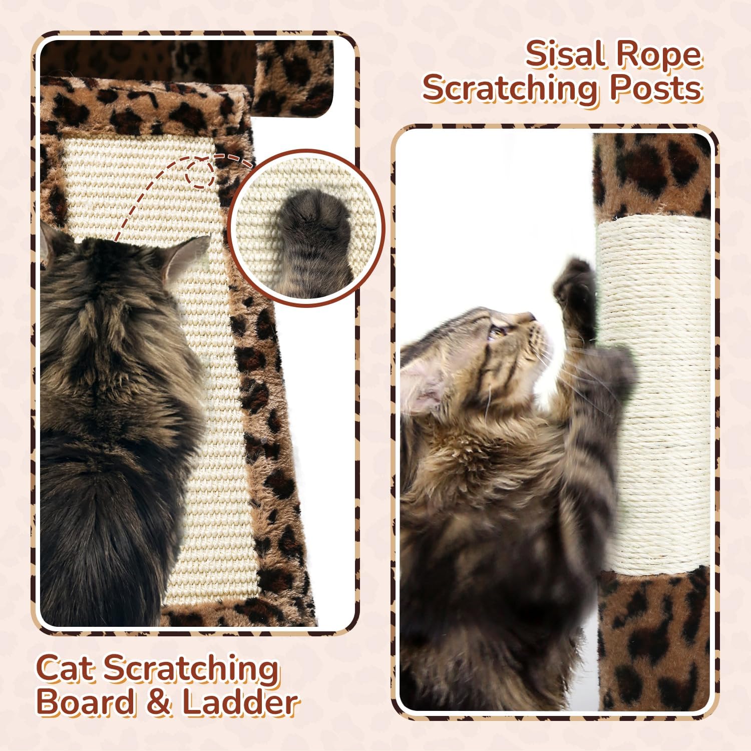 Detalle de Globlazer Heavy Duty Cat Tree Tower 70inch Pro Leopard Print