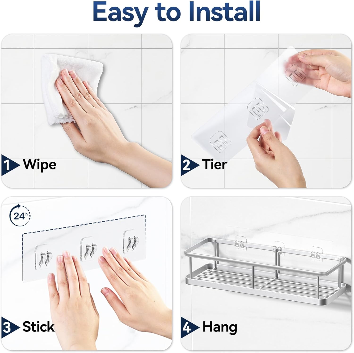 Thumbnail 6 de YASONIC Shower Caddy (2-Pack) – Rustproof Wall-Mounted Shower Shelves with Removable Hooks