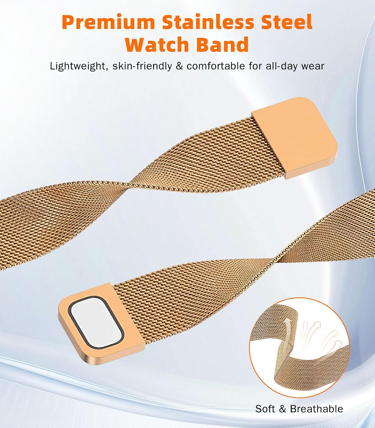Detalle de MoKo Stainless Steel Mesh Watch Band for Garmin Venu, Vivoactive and More (18mm/20mm/22mm) – Magnetic Quick-Release Strap