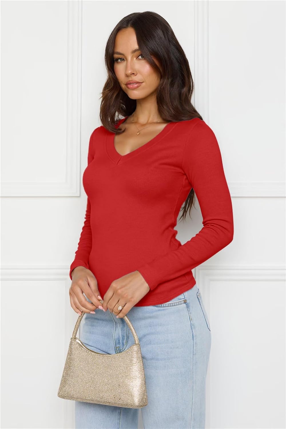 Thumbnail 3 de VICHYIE Damen V-Ausschnitt Langarm Shirt – schlanker Schnitt, pflegeleicht und vielseitig