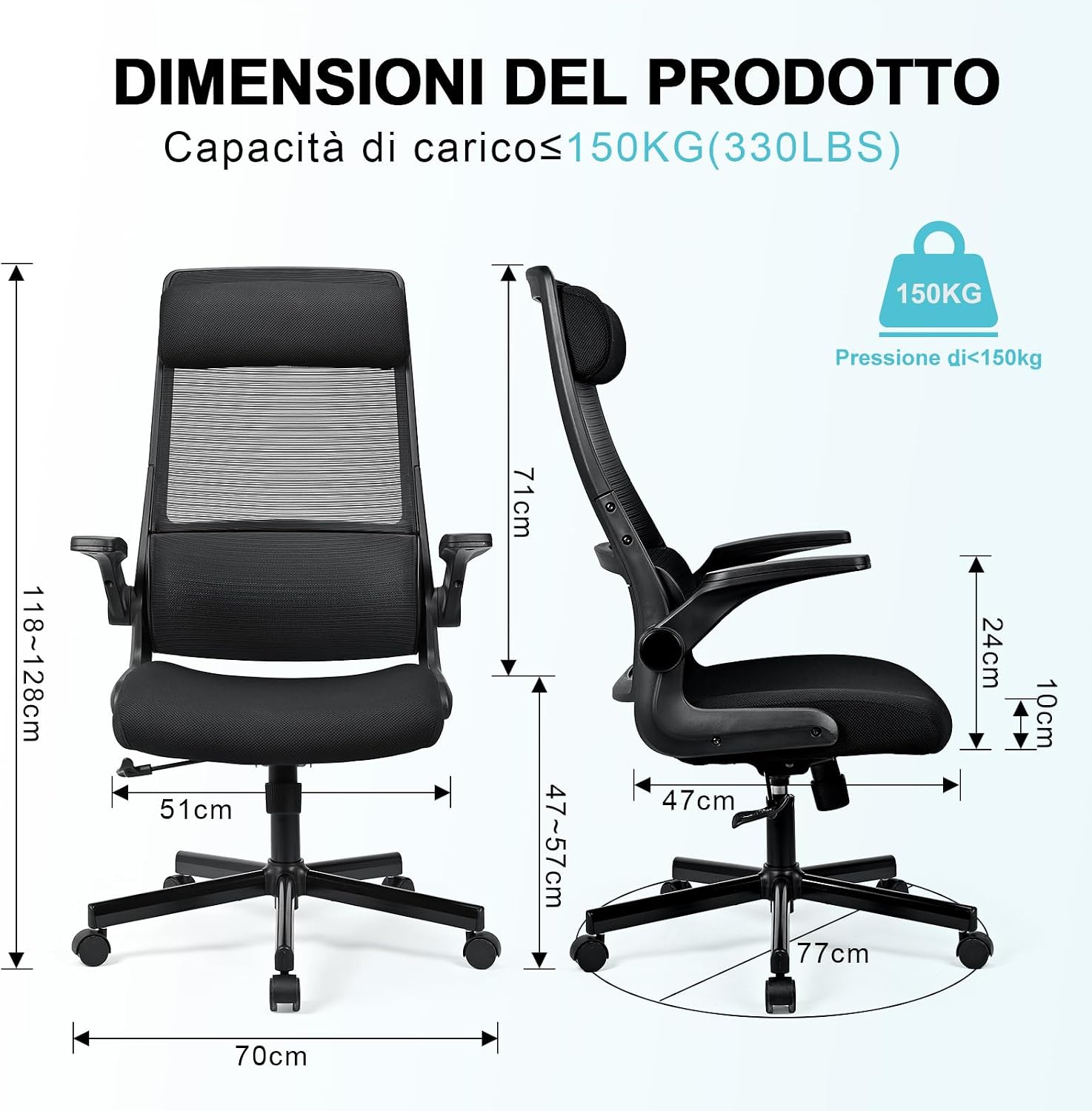 Detalle de MELOKEA Sedia da Ufficio Ergonomica Direzionale con Schienale Alto in Rete – EN1335, Poggiatesta Regolabile