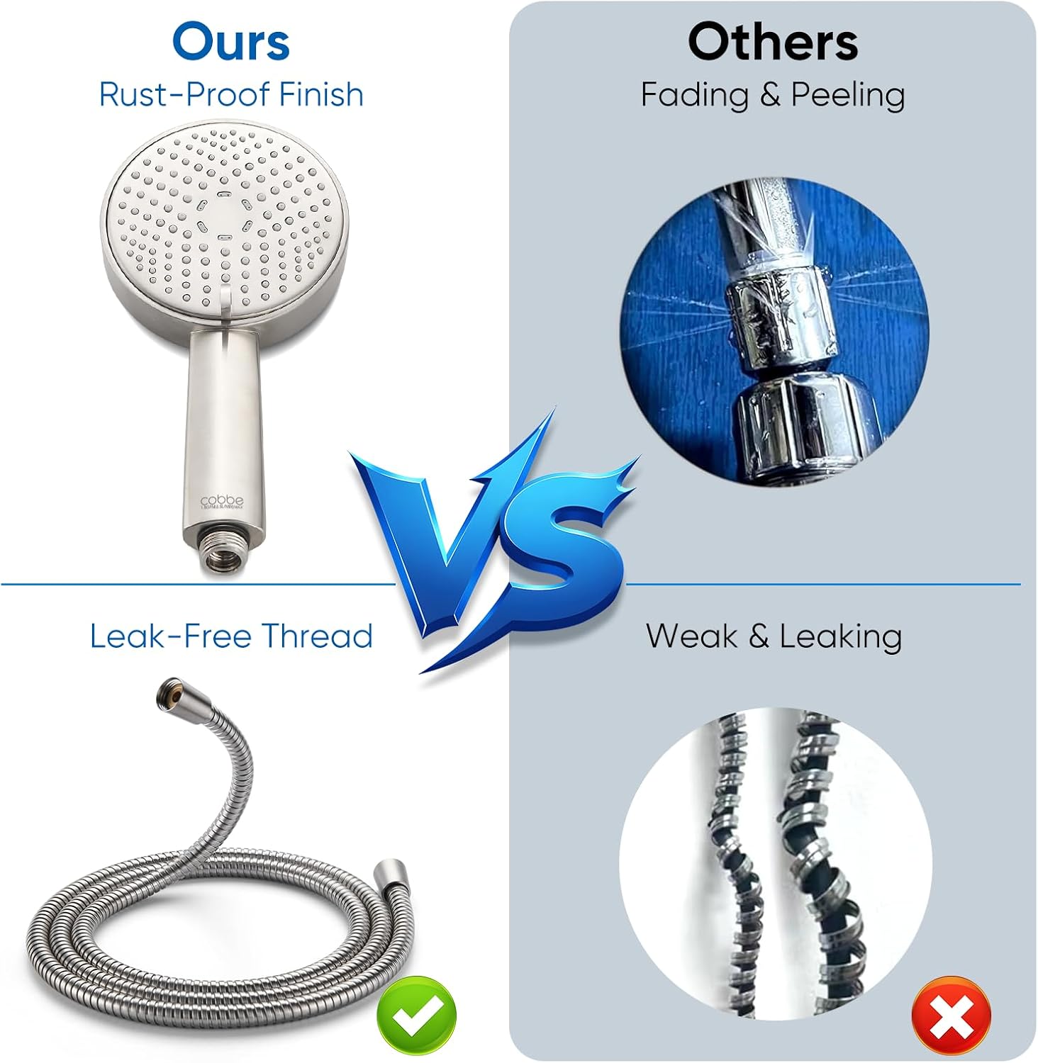 Detalle de Cobbe KSCP160-CA All-Metal Handheld Shower Head, 3 Settings, Brushed Nickel