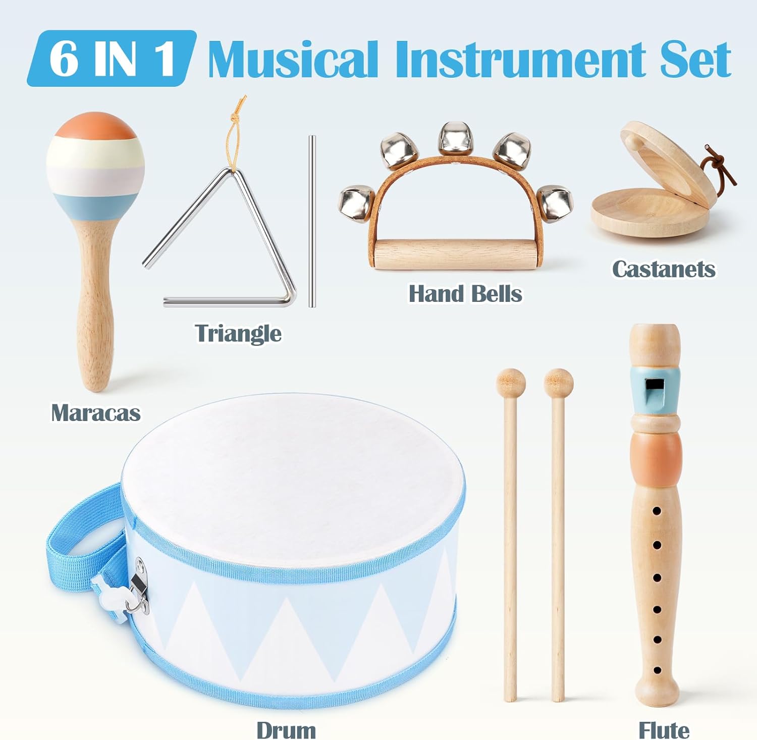 Thumbnail 1 de Musikinstrumente Kinder Trommel 6 in 1 – Holzspielzeug Montessori Set