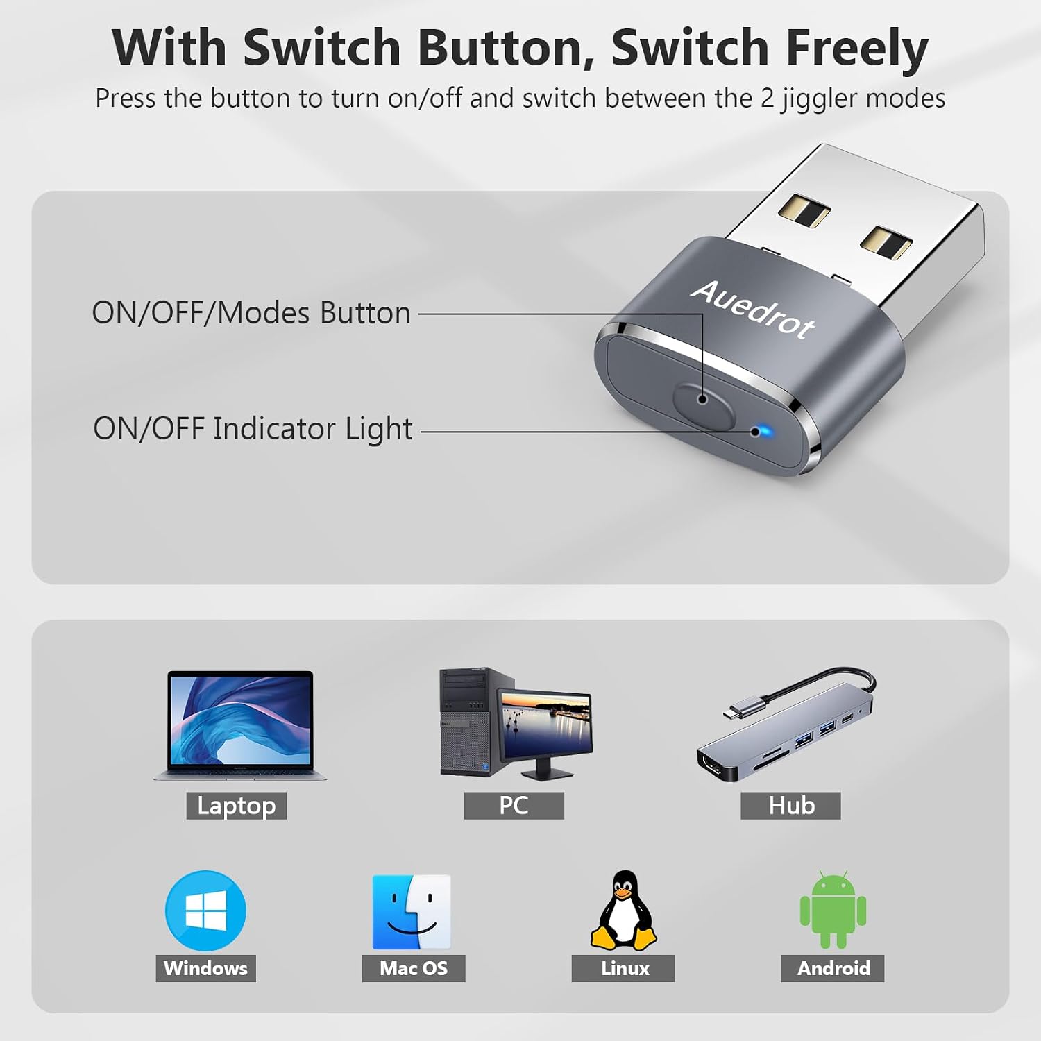 Detalle 1 de AUEDROT mouse jiggler USB, 2 modes