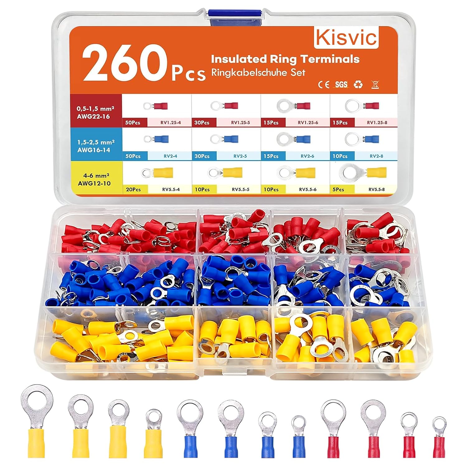 Detalle de Kisvic ringkabelskor, 260 delar, 0,5–6 mm², M4–M8