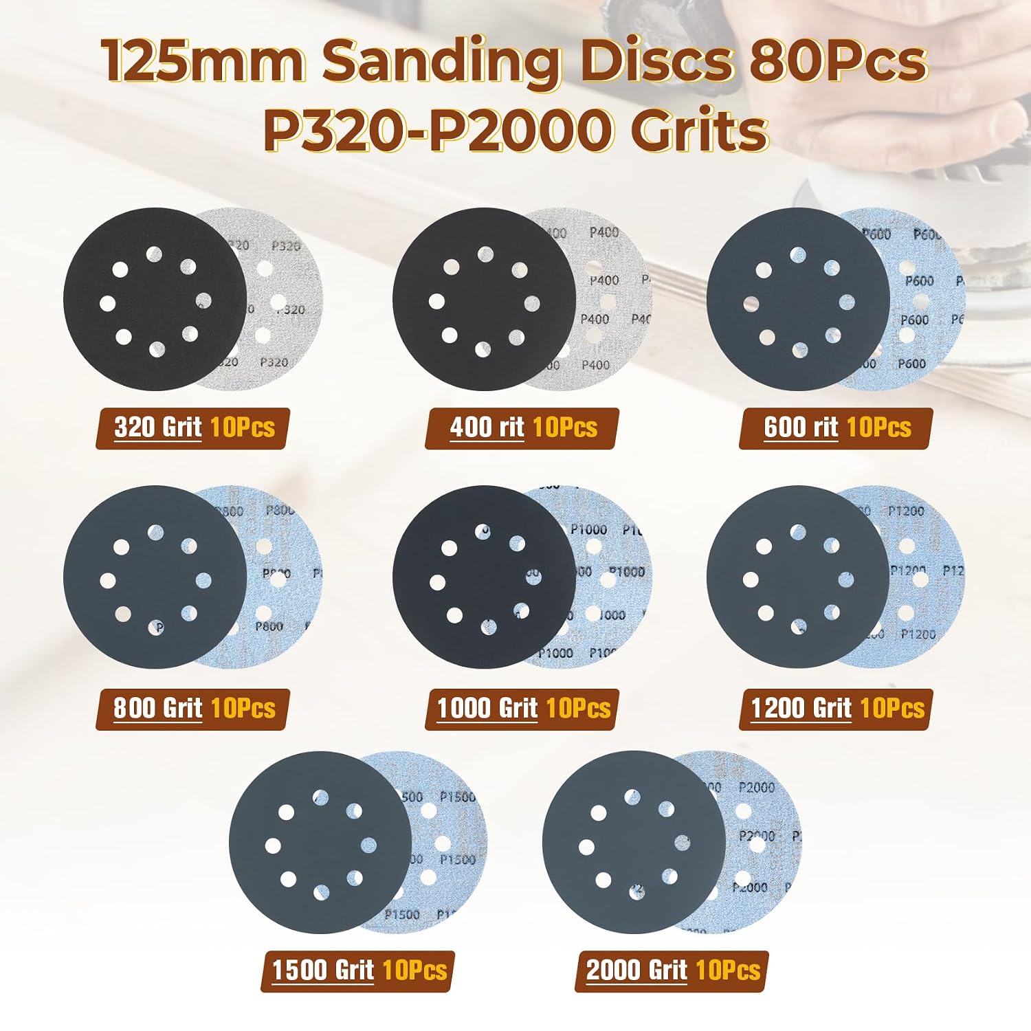 Detalle de Viaky 125mm Sanding Discs 80pcs 8‑Hole