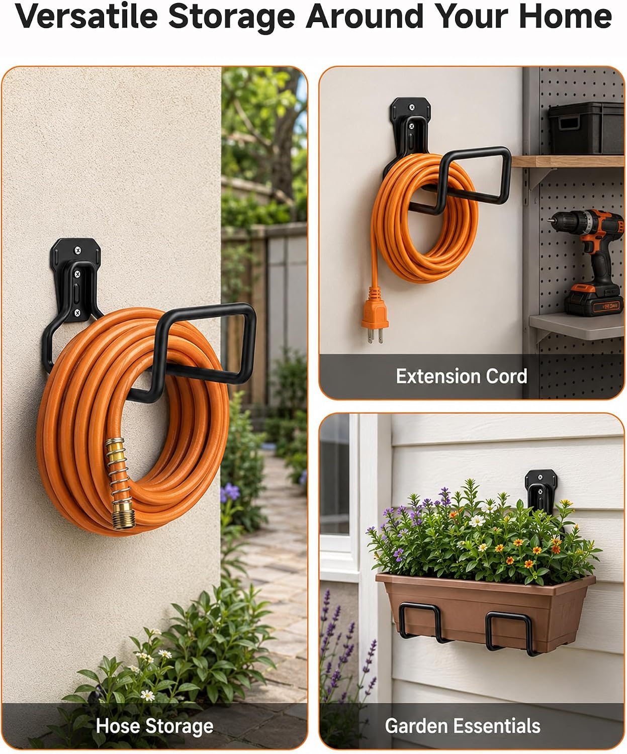 Detalle 1 de BIJOKETTEN Hose Holder-1Pack-Black Wall-Mount Metal Garden Hose Holder