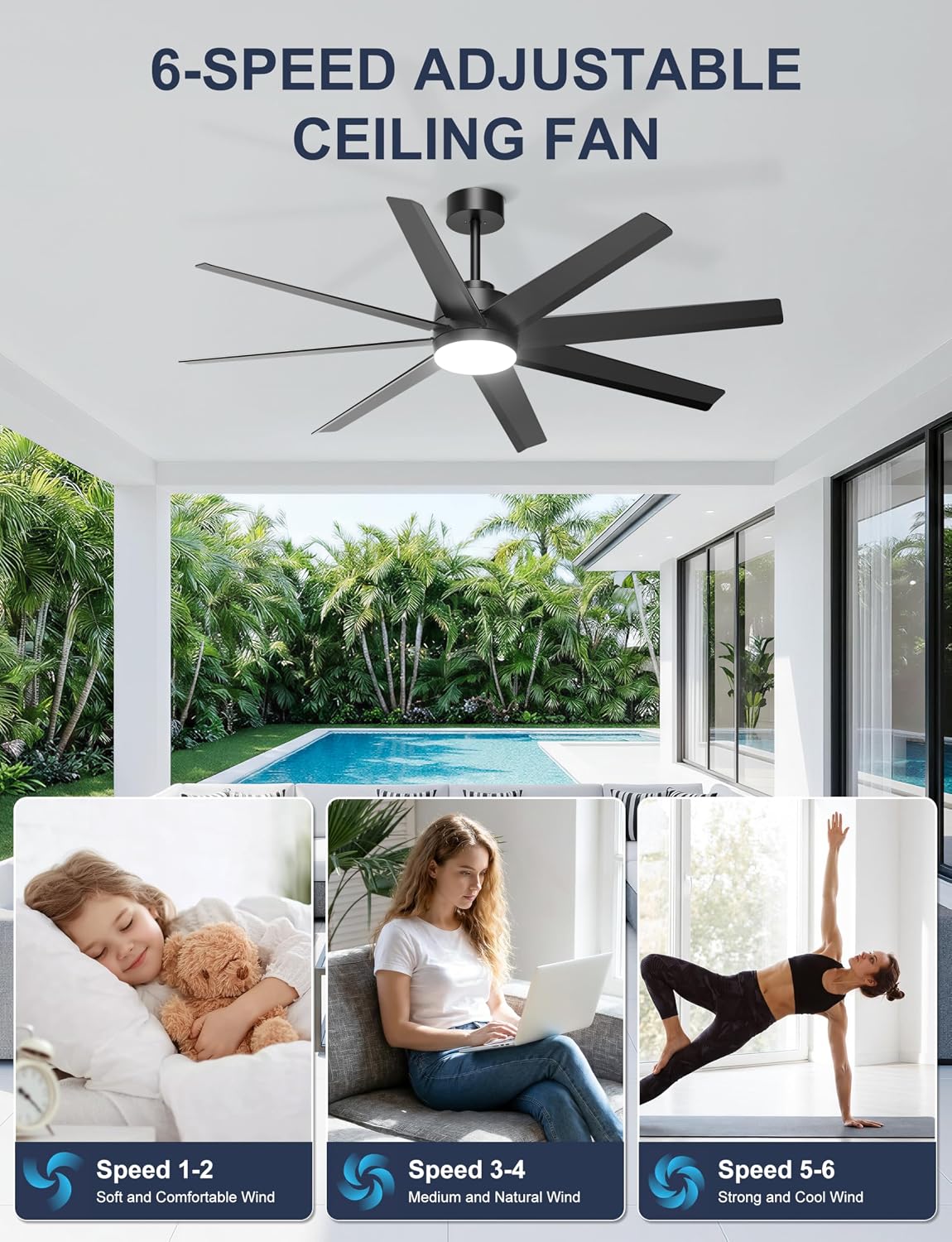 Detalle 2 de Ohniyou Ceiling Fan with Light, 60-inch