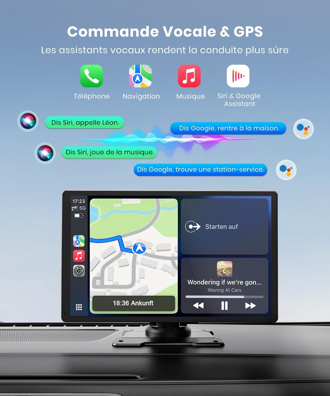 Thumbnail 6 de CarPlay Voiture 9" — Écran IPS HD lumineux, sans fil, navigation GPS et connexion rapide (Caméra de recul optionelle)