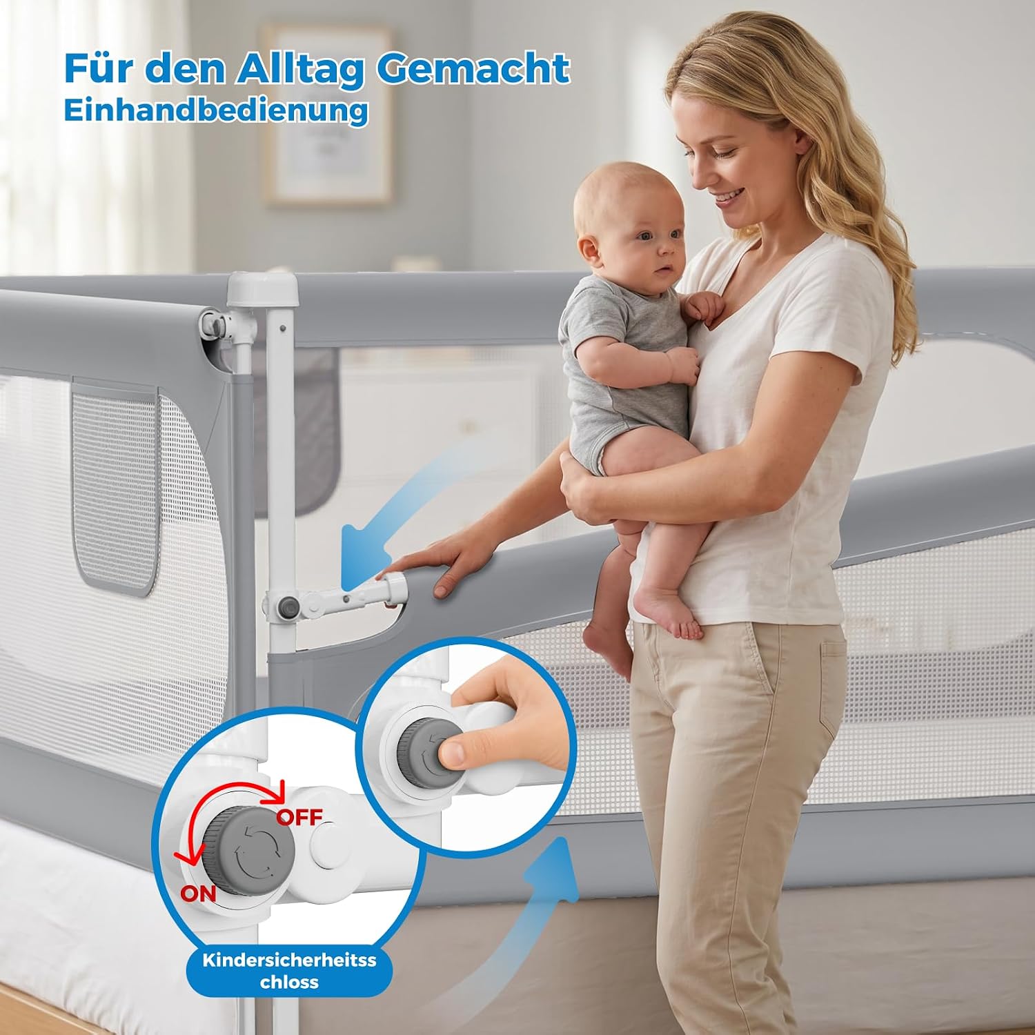 Thumbnail 6 de KUQAZ Stabiles Bettgitter 200 cm – Rausfallschutz in U-Form für Boxspringbetten und die meisten Bettarten