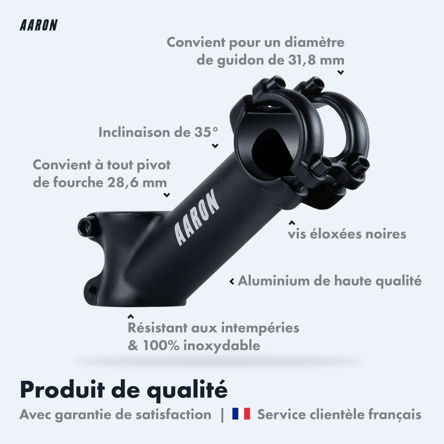 Detalle de Potence de guidon AARON Stem — potence en aluminium 110 mm avec angle de 35° pour une position assise ergonomique