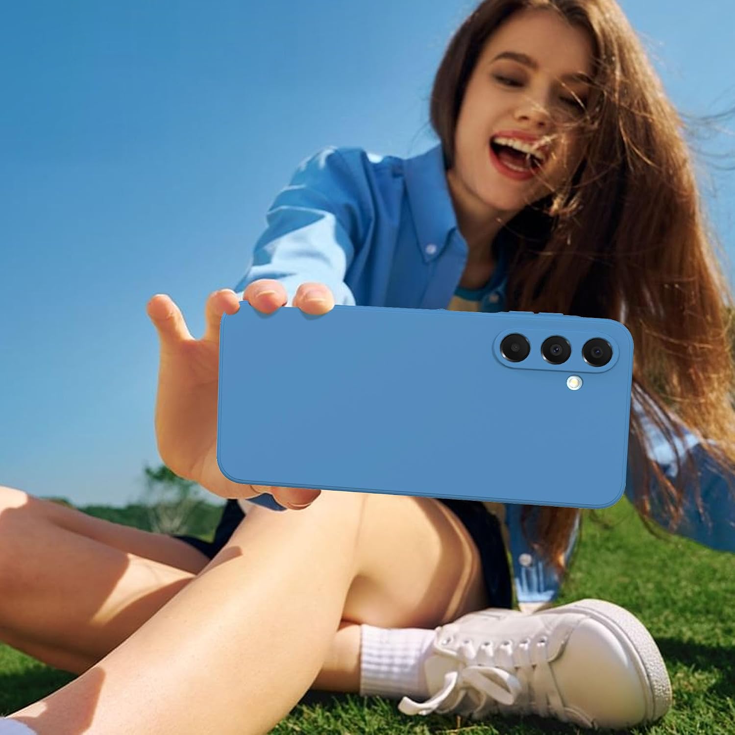 Detalle 2 de binandteam Hülle für Samsung Galaxy A16 5G/4G mit 2 Schutzfolien – dünne TPU/Soft-Touch Silikonhülle in Blau