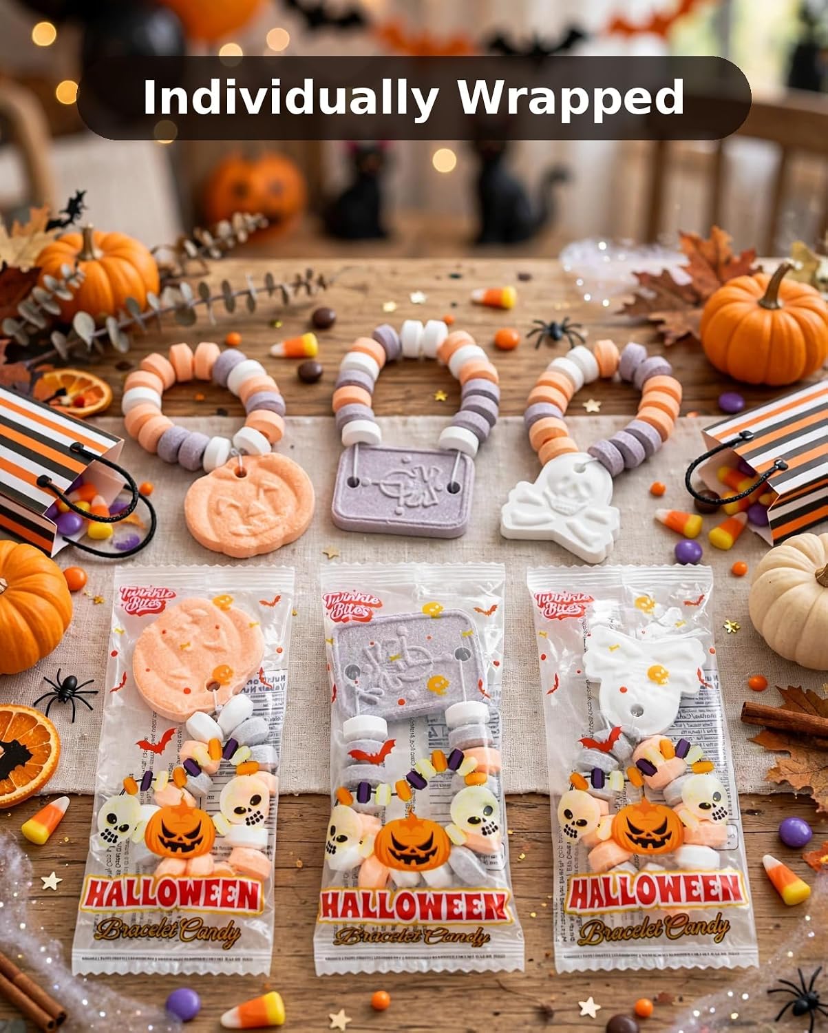 Detalle 2 de Twinkle Bites Halloween Candy Bracelets, 30 Individually Wrapped Treats