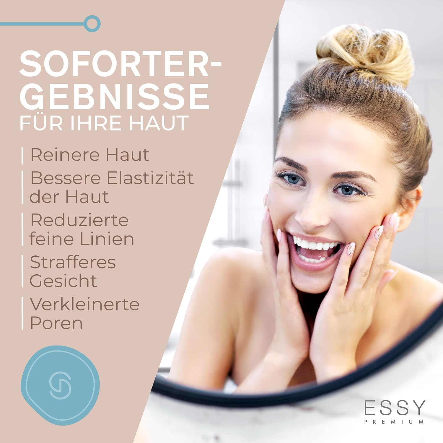 Detalle de Essy Mitesserentferner Gesichtsreinigungsgerät – kabellos, 5 Intensitätsstufen, 4 Saugaufsätze, Tiefenreinigung der Poren (Blau)