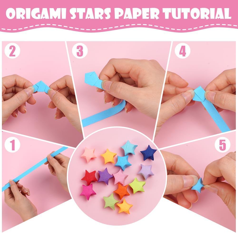 Detalle de OFFCUP Lucky Star Origami Paper Strips, 1,080 Pieces in 27 Colours and Gradients