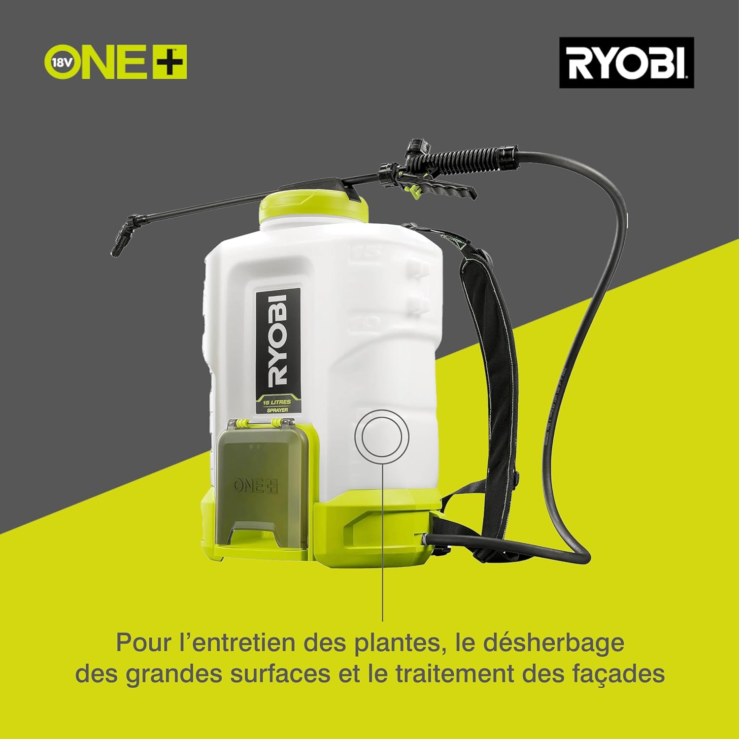 Thumbnail 1 de Pulvérisateur à dos 18V, 15 L, 6,2 bars, débit variable 1,0–1,8 L/min — sans batterie ni chargeur