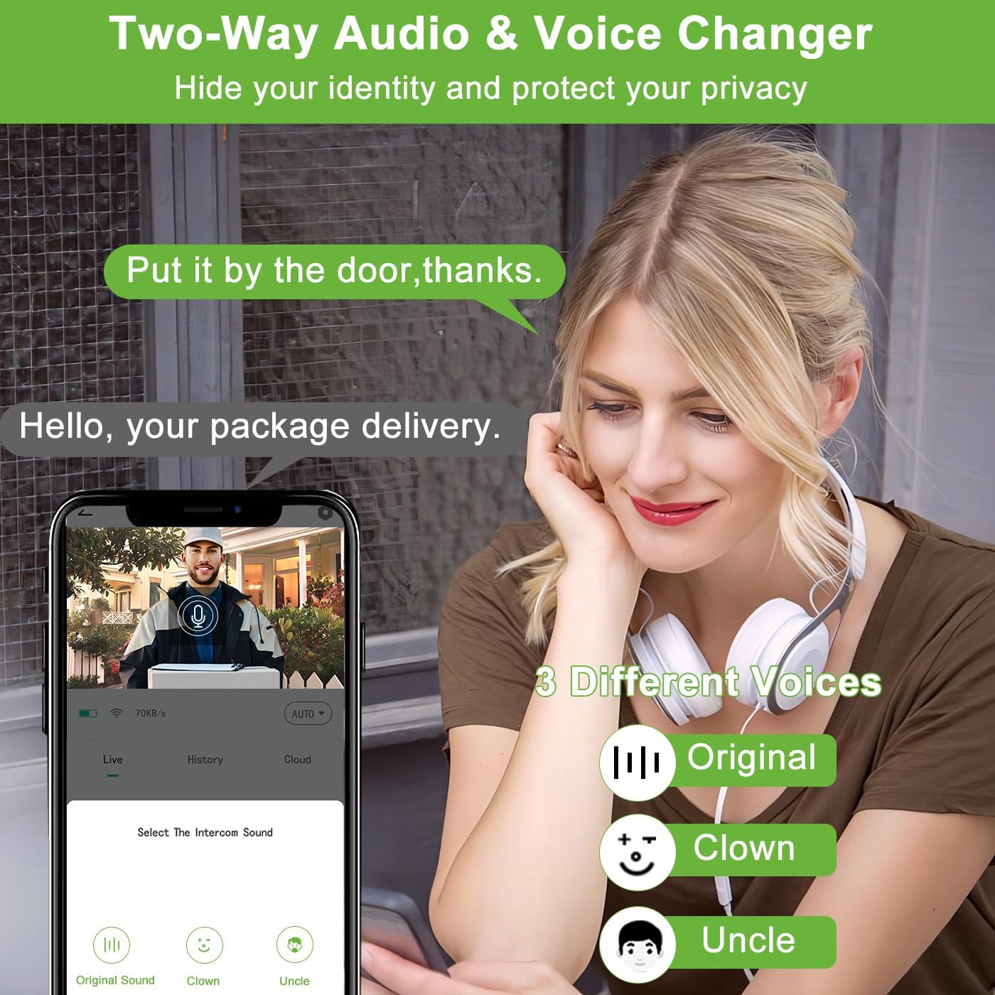 Thumbnail 1 de Wireless Video Doorbell Camera with Chime (1080P Wi‑Fi, PIR, 2‑Way Audio) with Voice Changer, IP66