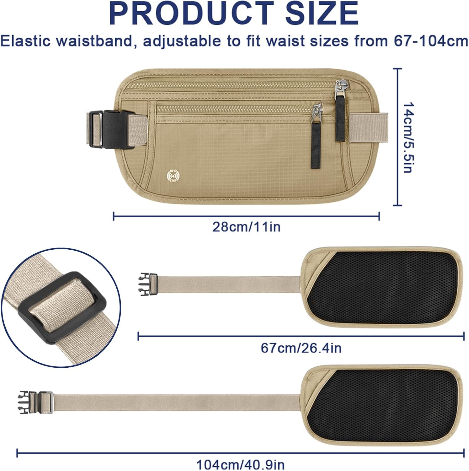 Detalle 2 de Aucuu Travel Money Belt RFID Blocking