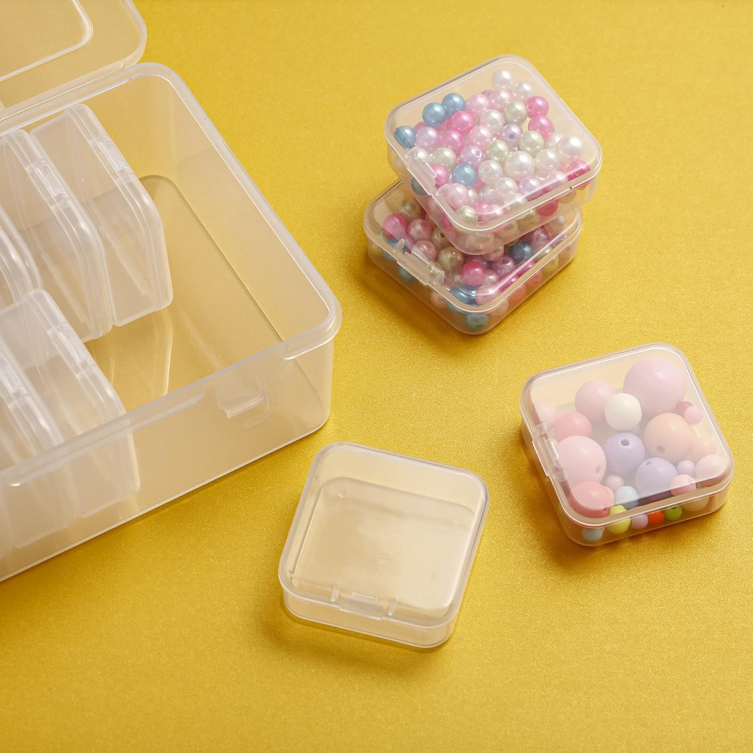 Detalle de Mathtoxyz 14-Piece Bead Organizer Set, Clear Plastic Boxes with Hinged Lids