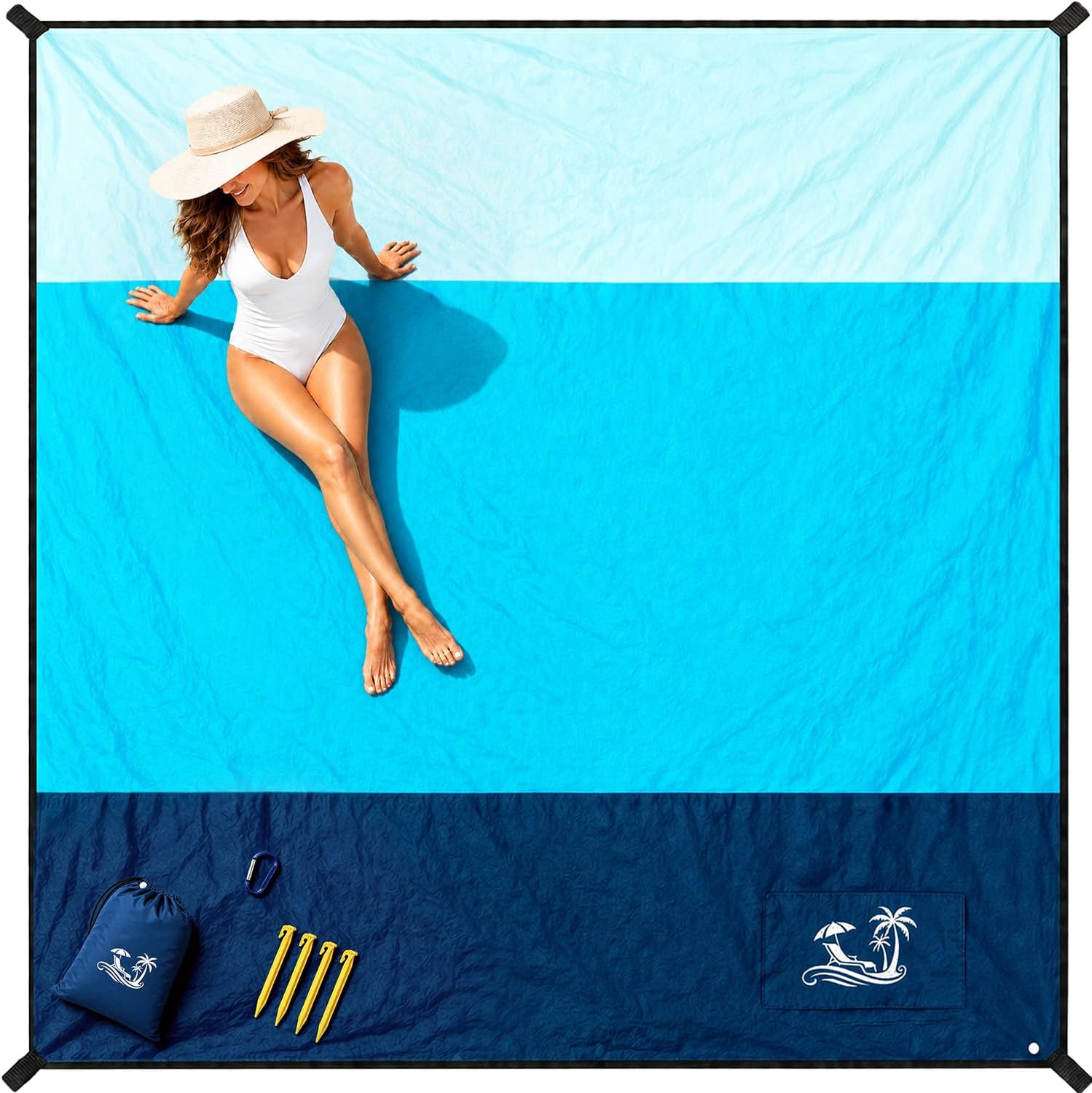 Detalle de Solnery SNYCANLSTDZLAN Beach Blanket, 8.2 x 6.8 ft, Sand-Resistant Nylon