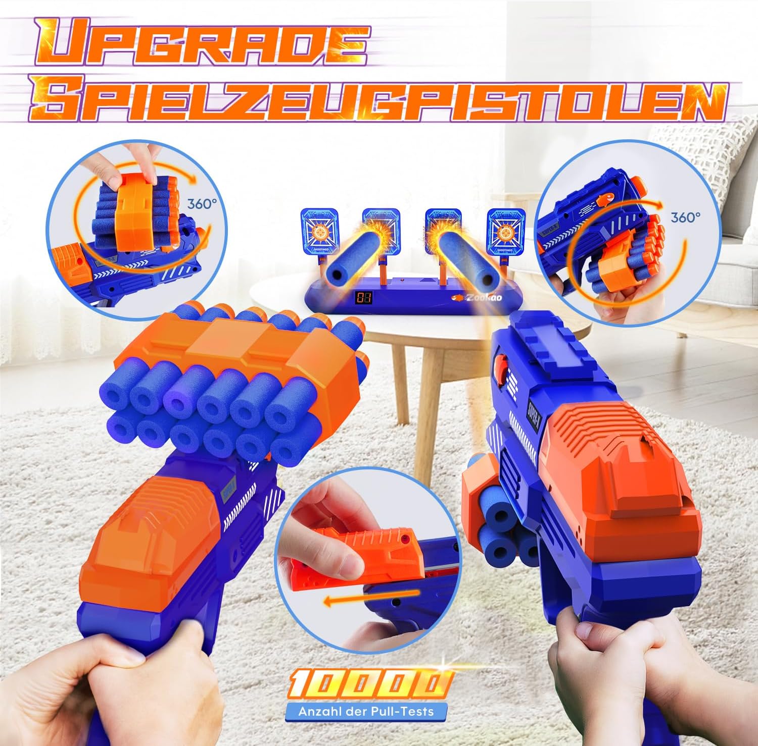 Thumbnail 1 de Zookao Kinder-Spielzeugpistole mit automatischen Zielscheiben & digitaler Trefferanzeige (blau)