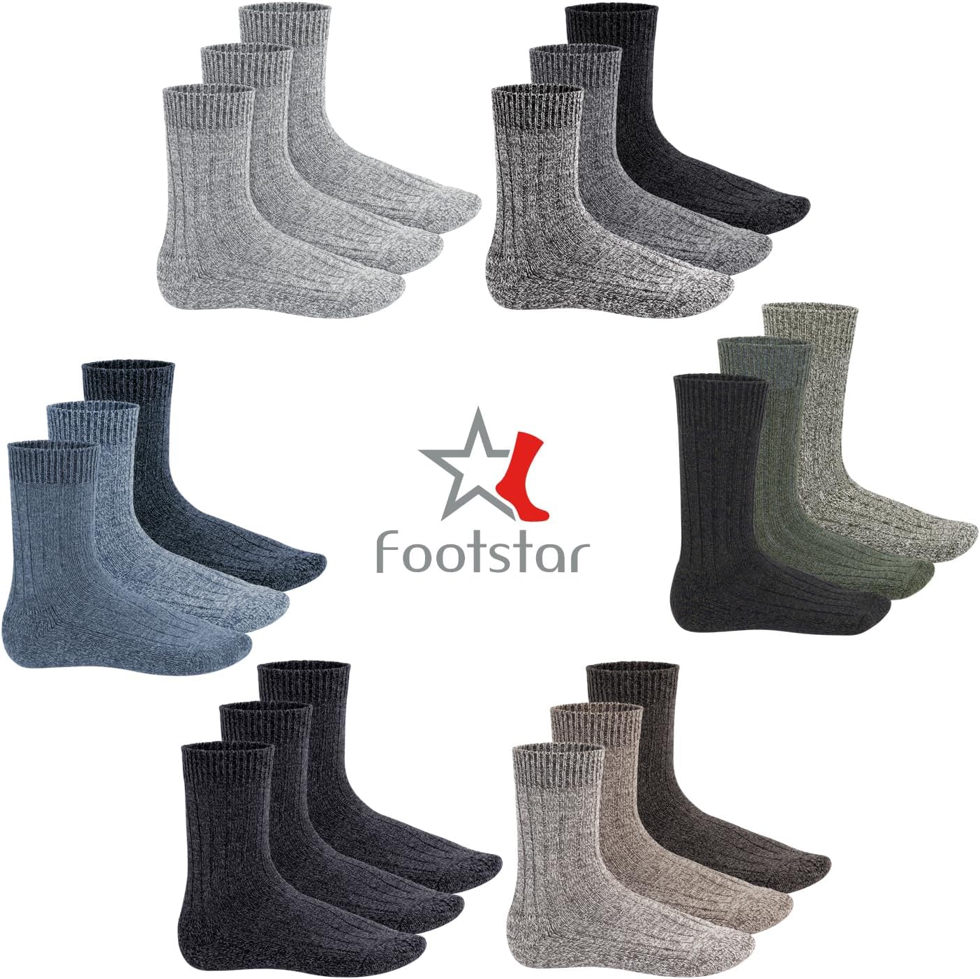 Thumbnail 5 de 6 Pairs Men's Wool Winter Socks with Terry-Cloth Soles and Wide Cuffs