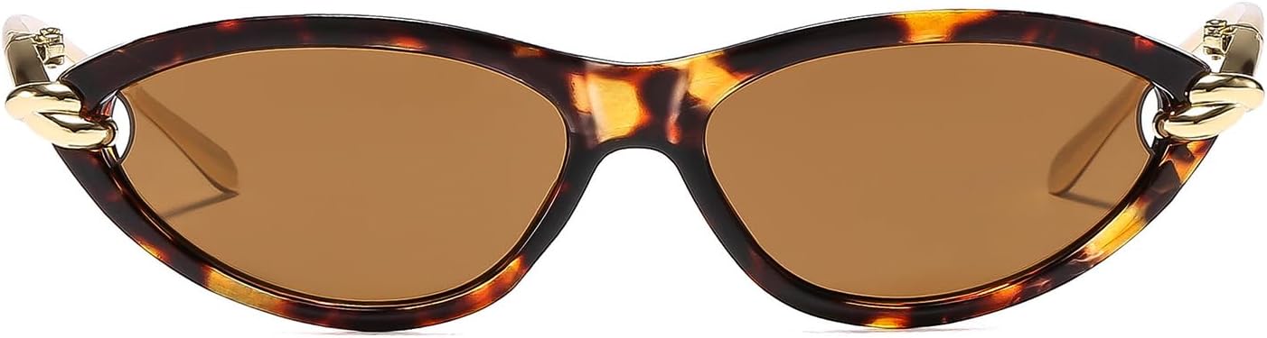 Detalle de LJCZKA Retro Oval Cat Eye Sunglasses for Women – 90s Luxury Gold Temples, UV400 Protection