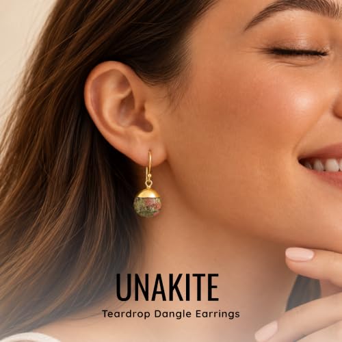 Thumbnail 3 de GEMPIRES NATURE’S TREASURE Unakite Teardrop Earrings – Gold Plated, Hypoallergenic Handmade Jewellery
