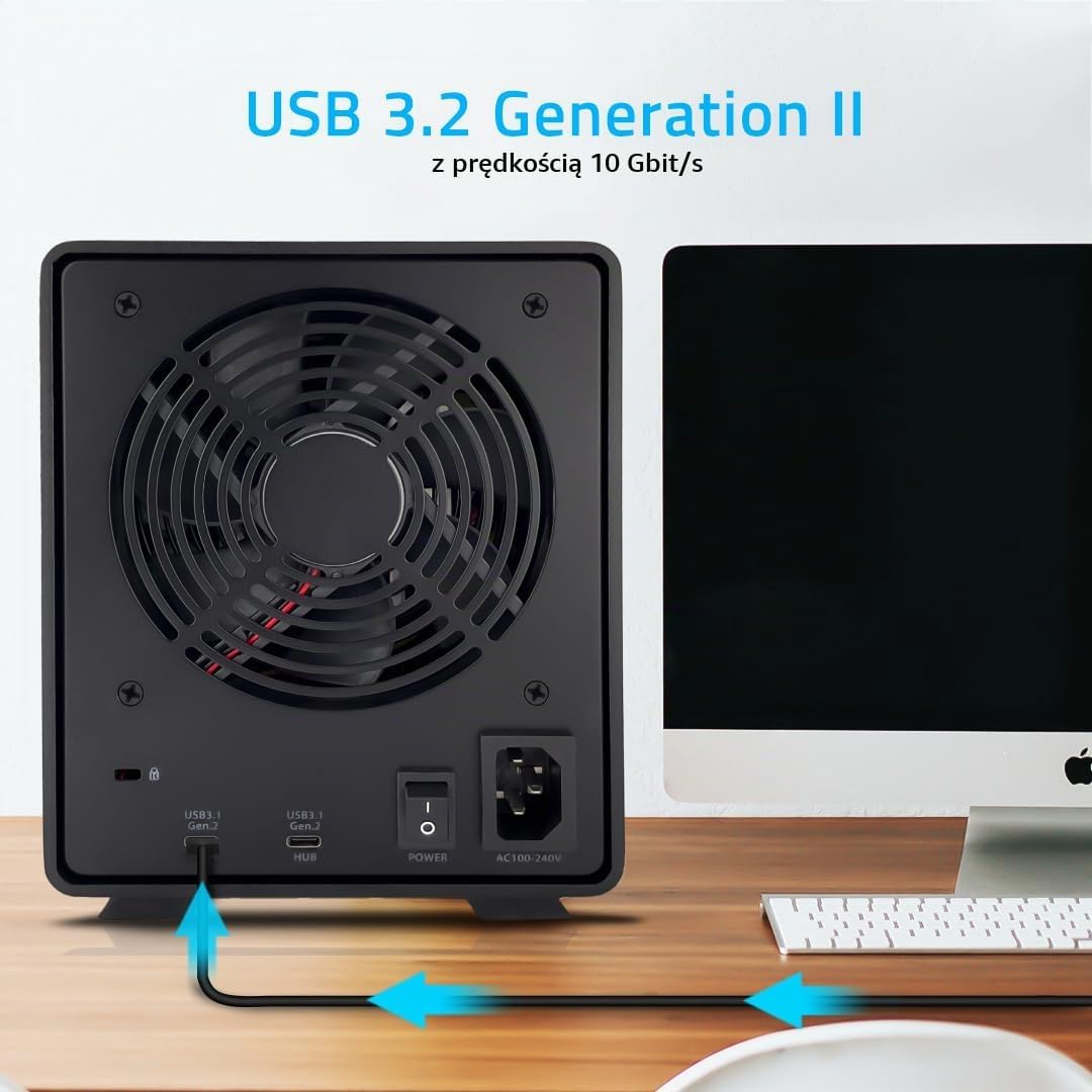 Detalle de FANTEC MB-X5U31H, stacja dokująca SATA na 5 dysków, USB-C 10 Gbit/s