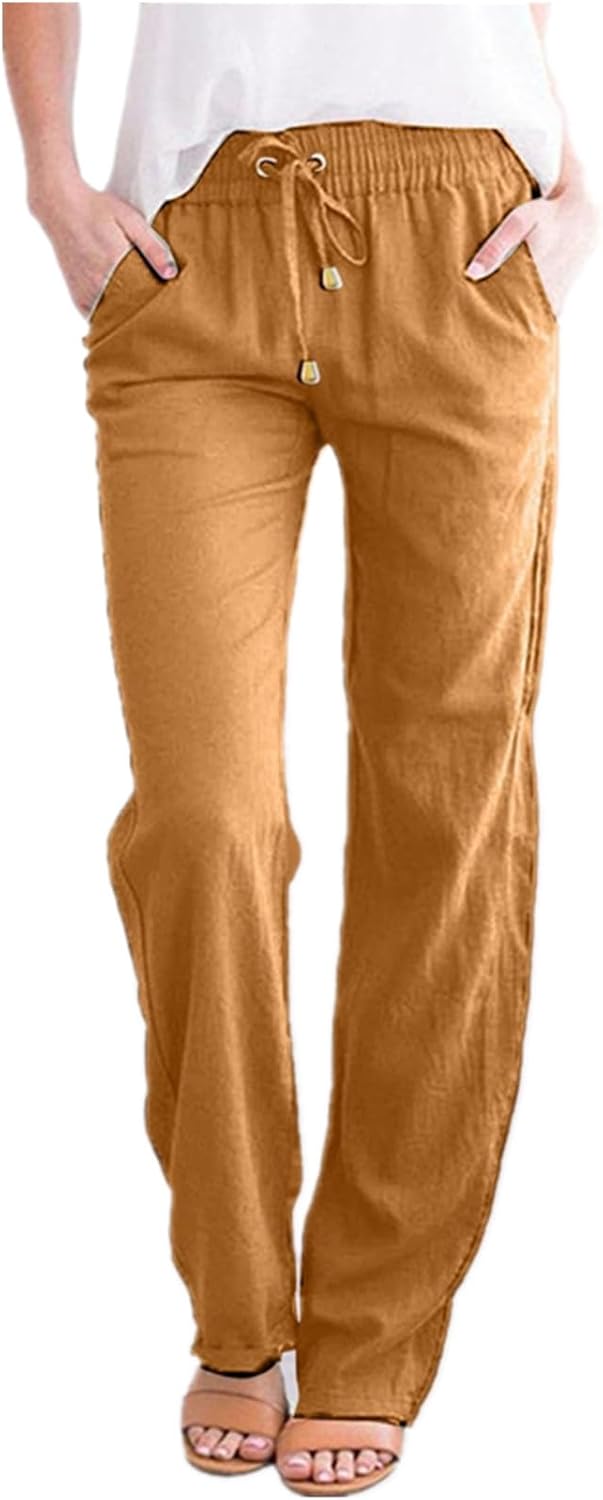 Detalle de ZLQRSSWK Damen Leinenhose – Sommerfreizeit in Musselin, Gerade Geschnitten
