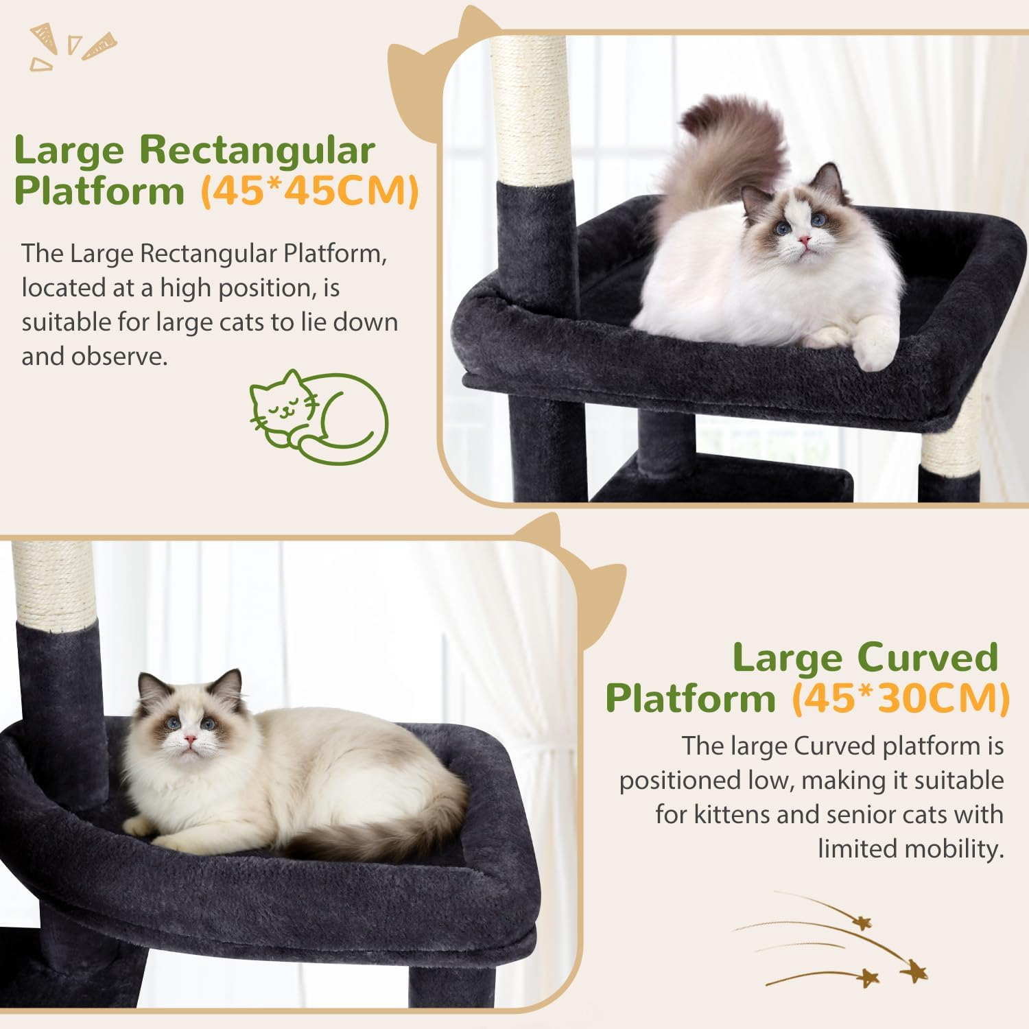 Detalle de Globlazer F74F 74-Inch Cat Tree with 8 Sisal Posts and 2 Condos